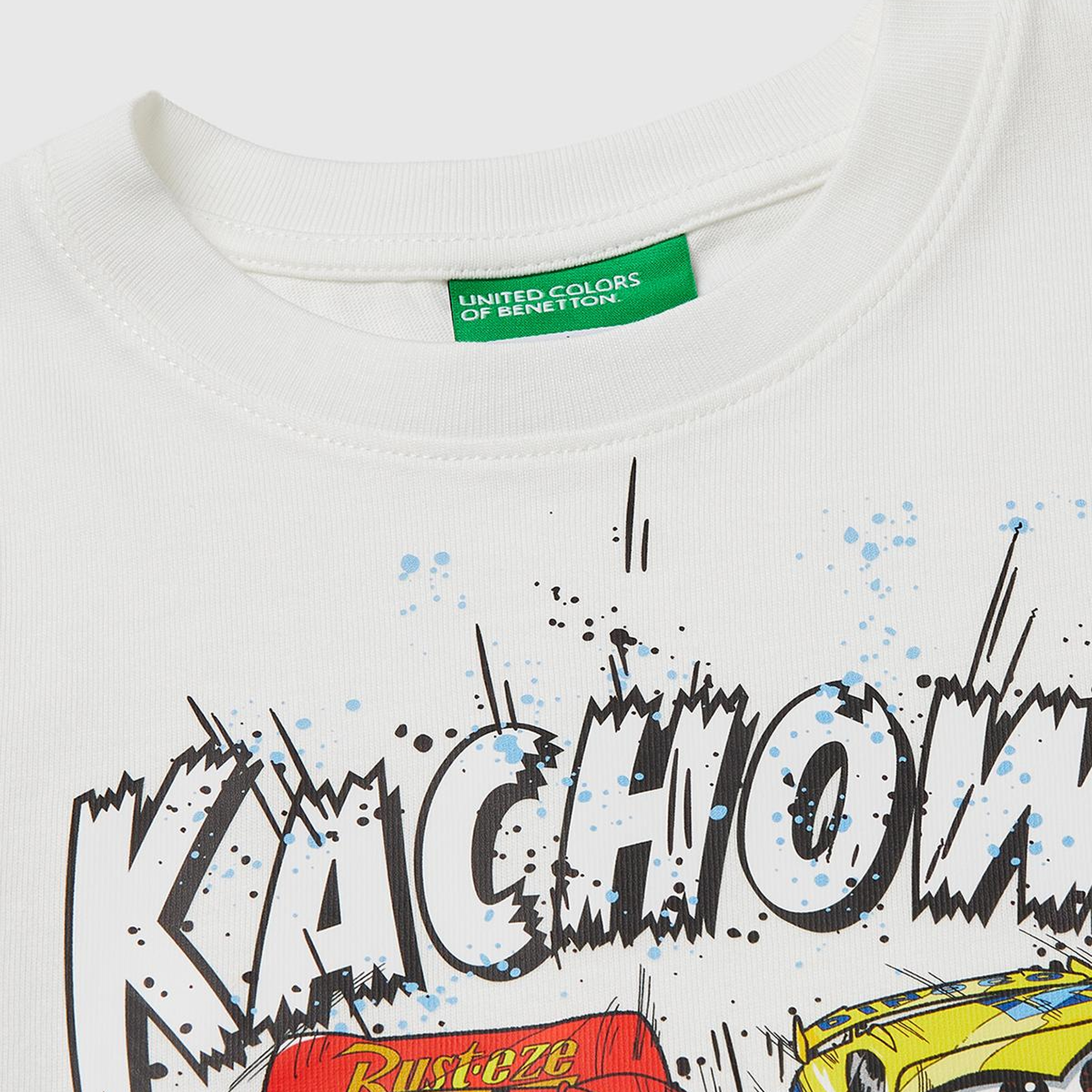 Erkek Çocuk Beyaz Çok Renkli Baskılı Etek Ucu Logolu Bisiklat Yaka T-Shirt
