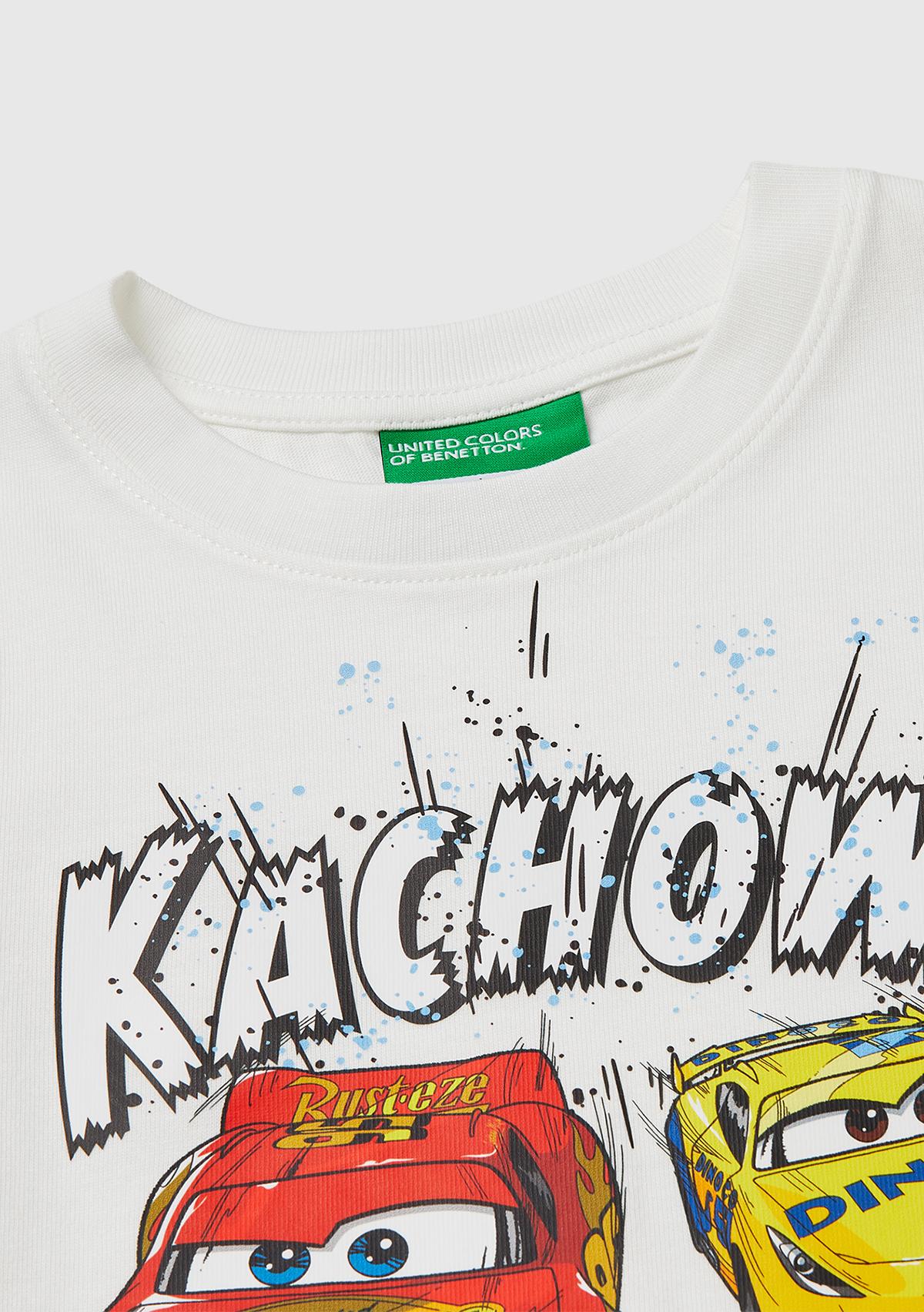 Erkek Çocuk Beyaz Çok Renkli Baskılı Etek Ucu Logolu Bisiklat Yaka T-Shirt