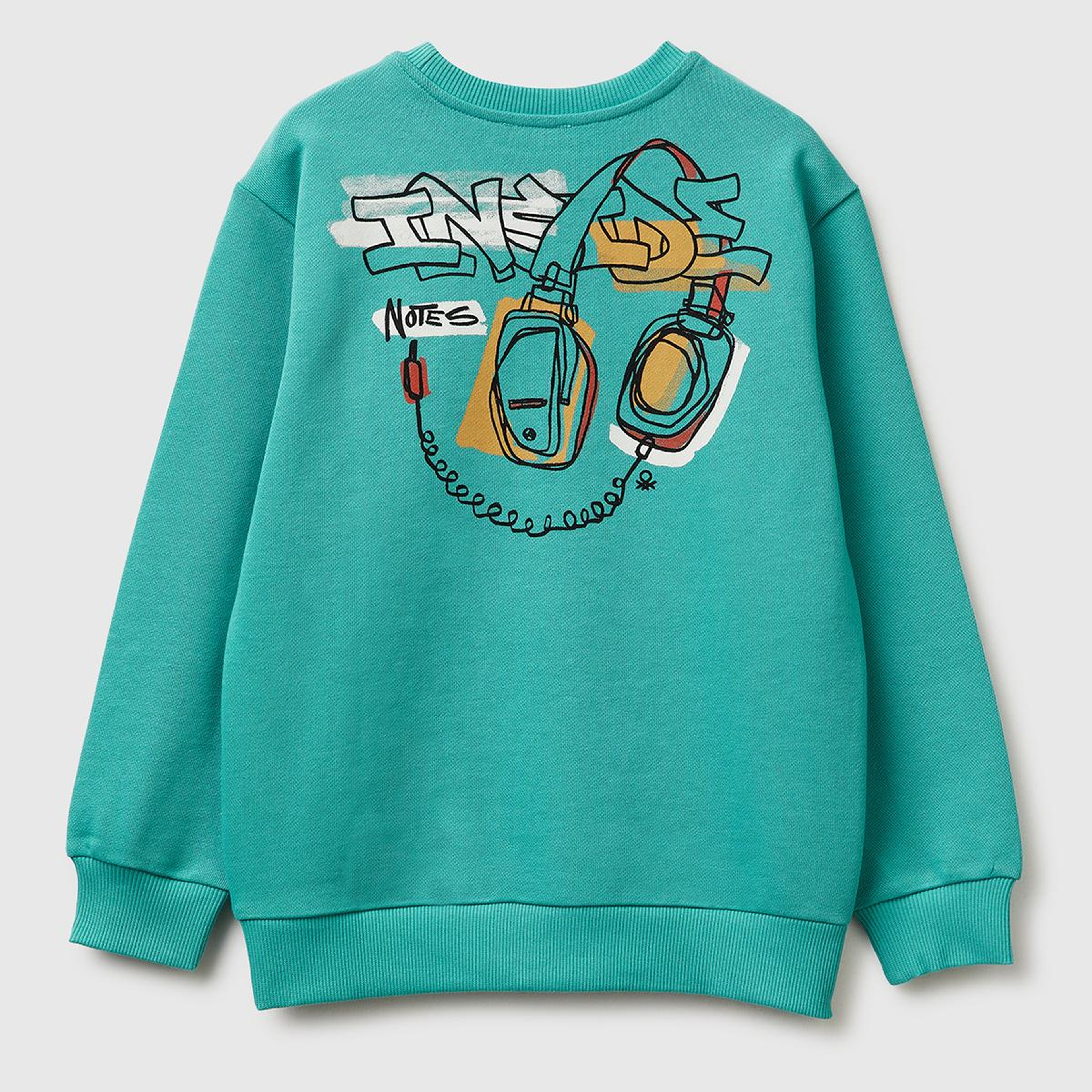 Erkek Çocuk Mavi-yeşil Arkası Baskılı Rahat Kalıp Bisiklet Yaka Sweatshirt