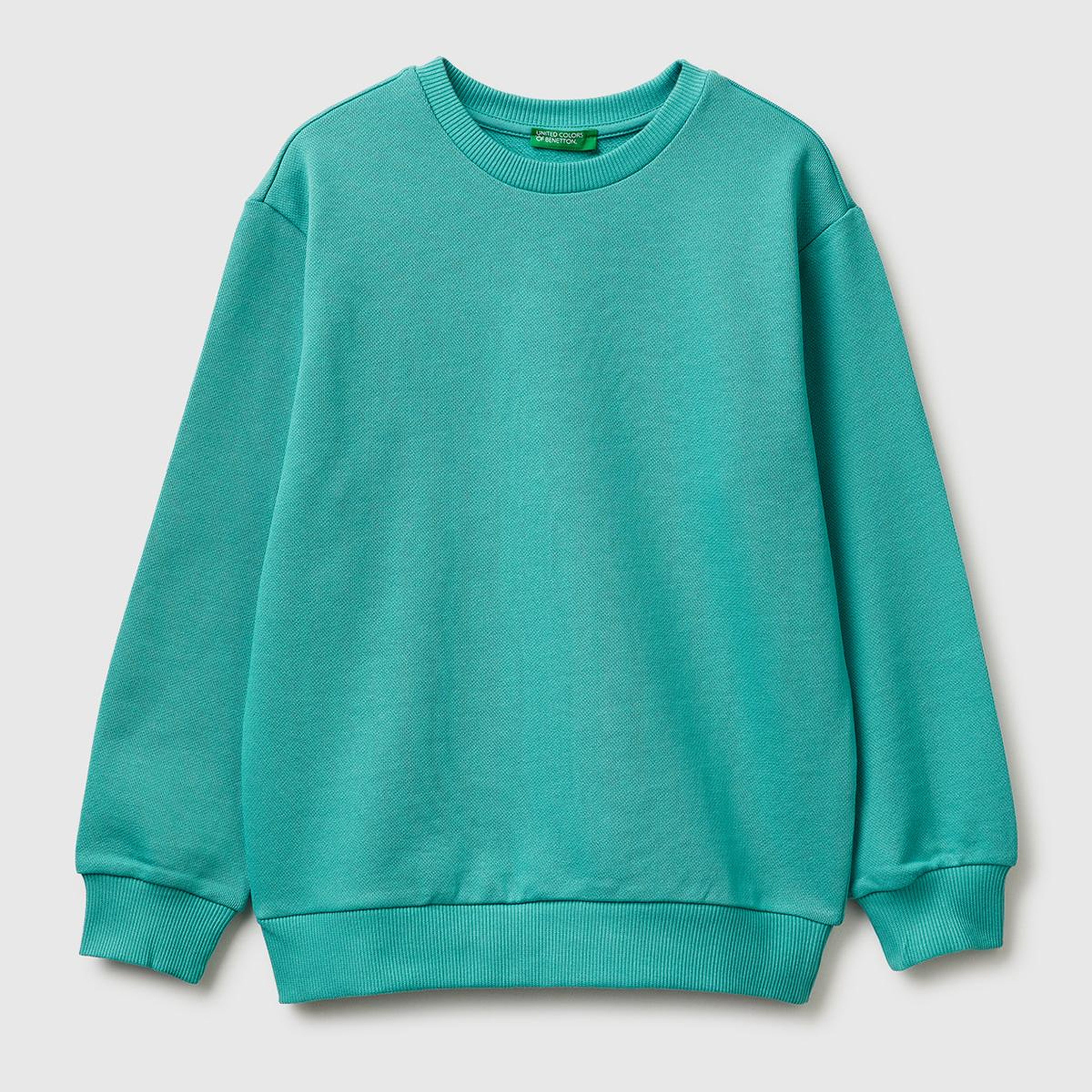 Erkek Çocuk Mavi-yeşil Arkası Baskılı Rahat Kalıp Bisiklet Yaka Sweatshirt
