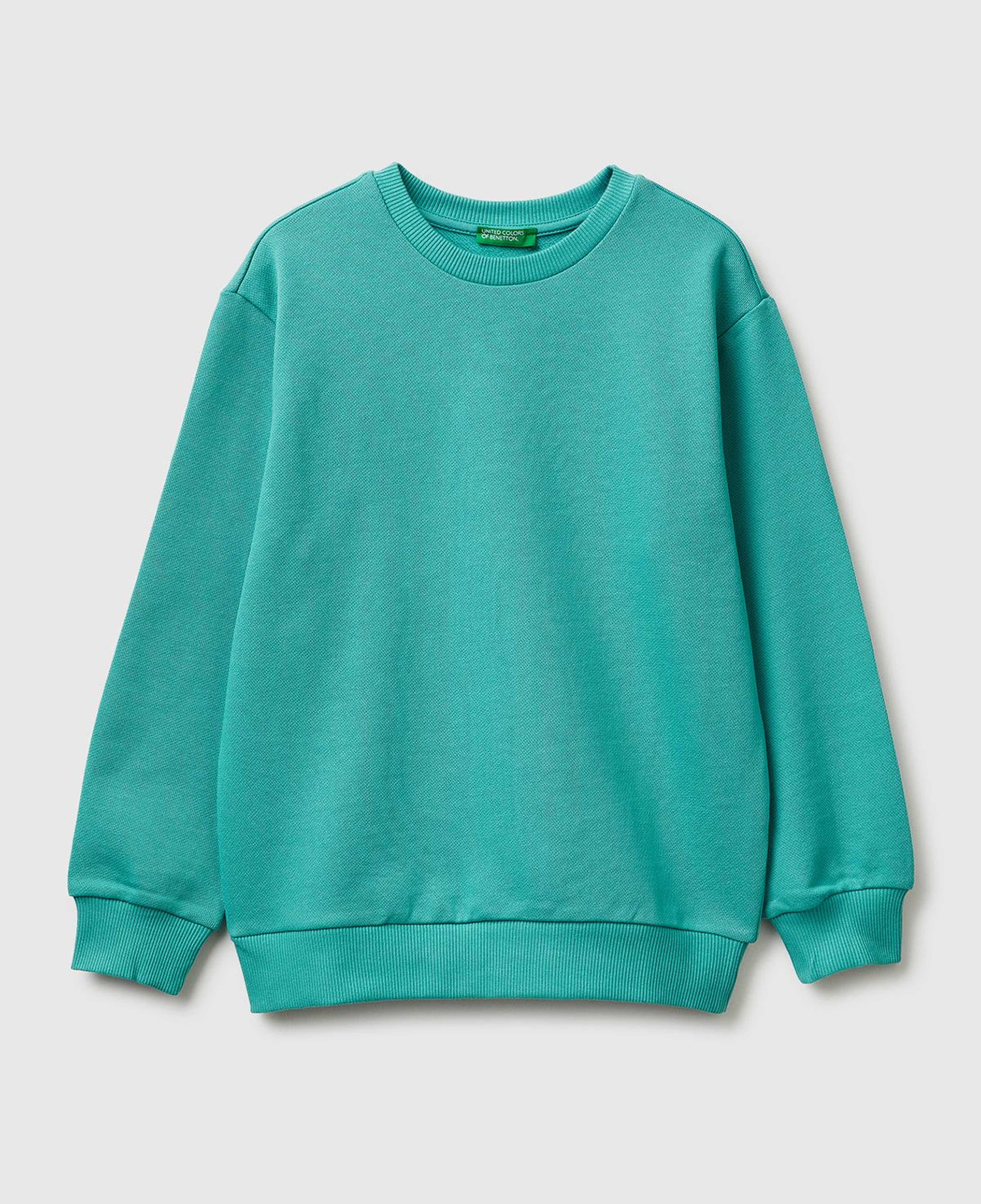 Erkek Çocuk Mavi-yeşil Arkası Baskılı Rahat Kalıp Bisiklet Yaka Sweatshirt