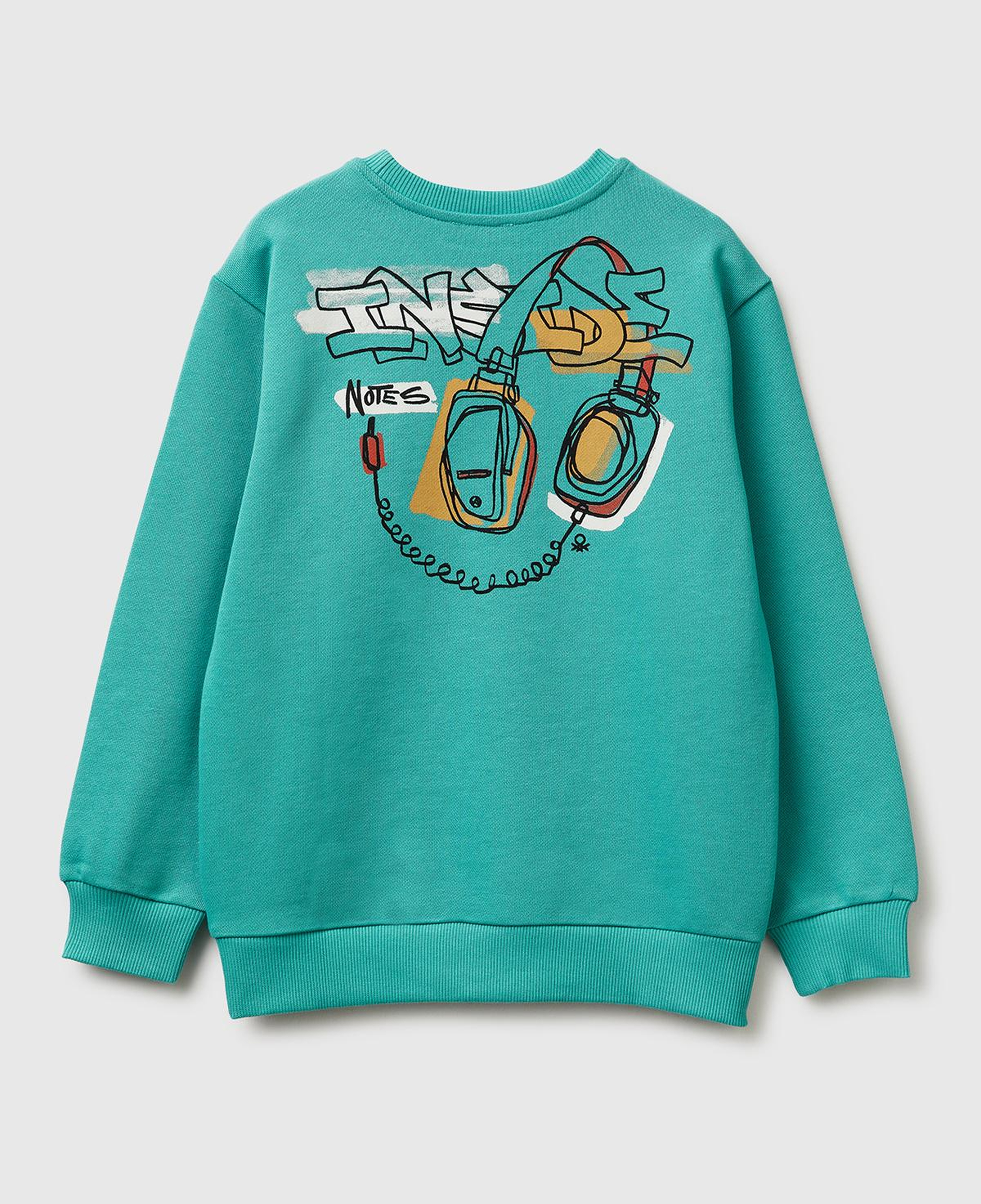 Erkek Çocuk Mavi-yeşil Arkası Baskılı Rahat Kalıp Bisiklet Yaka Sweatshirt