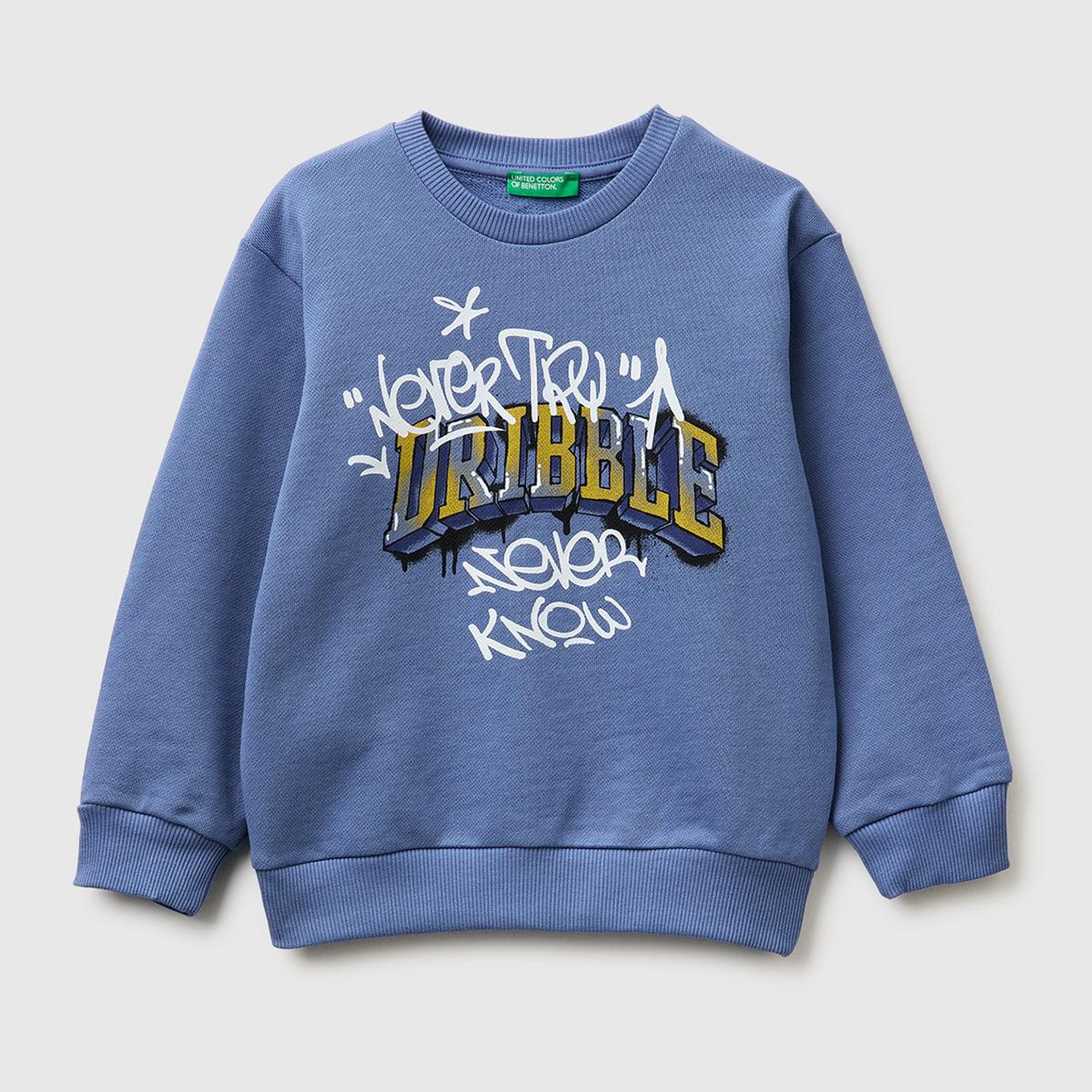 Erkek Çocuk Havacı Mavi Önü Baskılı Rahat Kalıp Bisiklet Yaka Sweatshirt