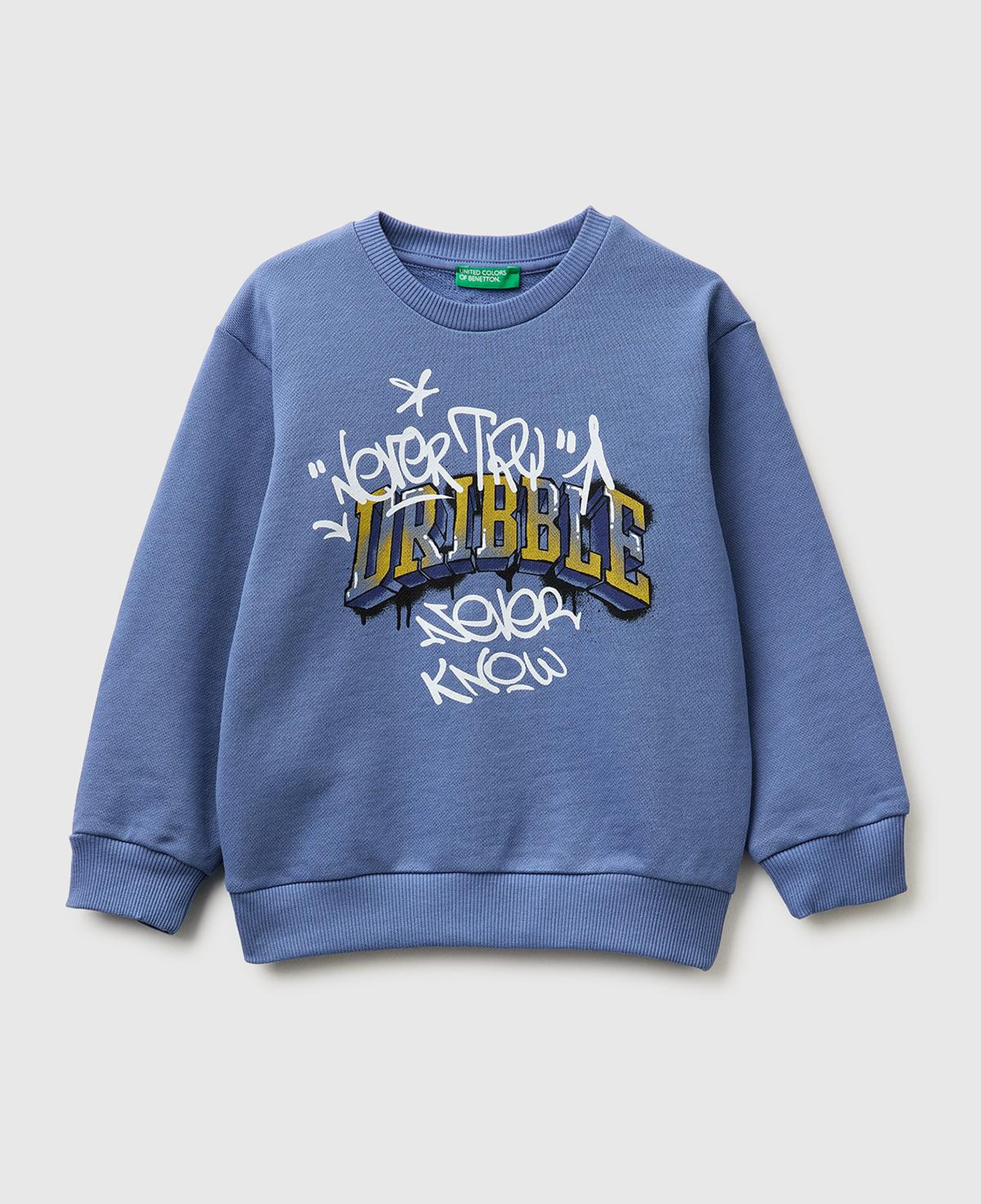 Erkek Çocuk Havacı Mavi Önü Baskılı Rahat Kalıp Bisiklet Yaka Sweatshirt
