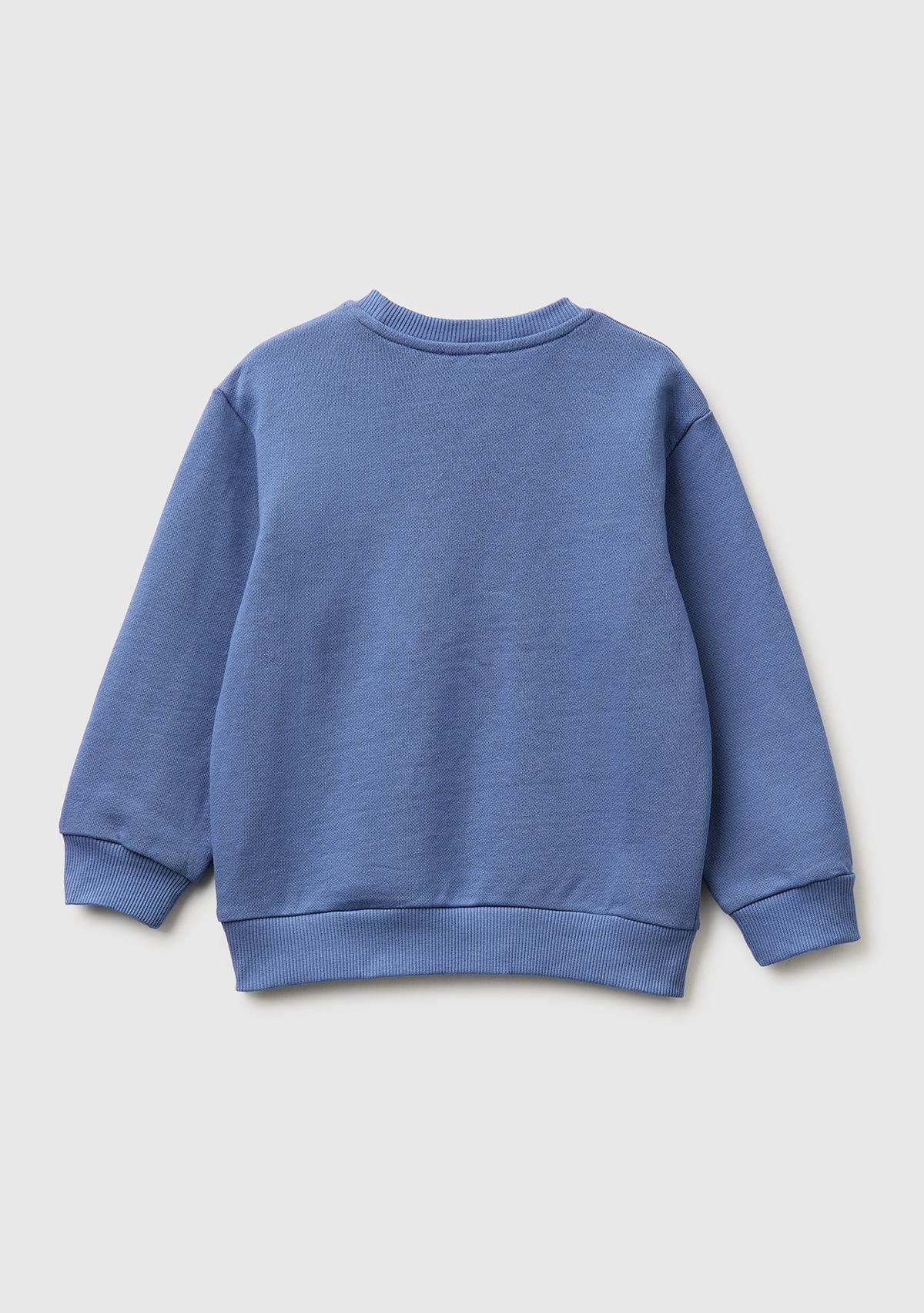 Erkek Çocuk Havacı Mavi Önü Baskılı Rahat Kalıp Bisiklet Yaka Sweatshirt