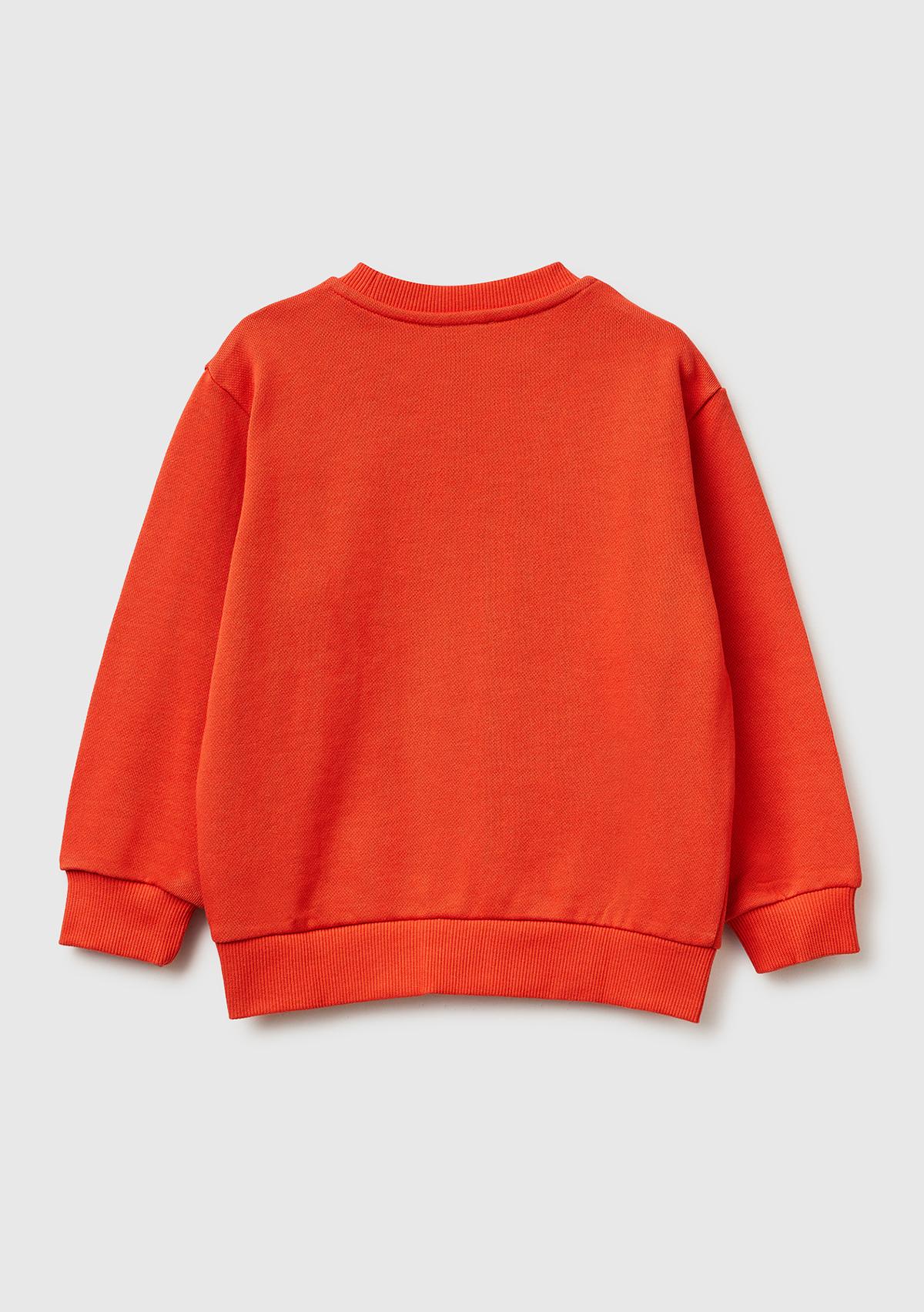 Erkek Çocuk Kırmızı Önü Baskılı Rahat Kalıp Bisiklet Yaka Sweatshirt