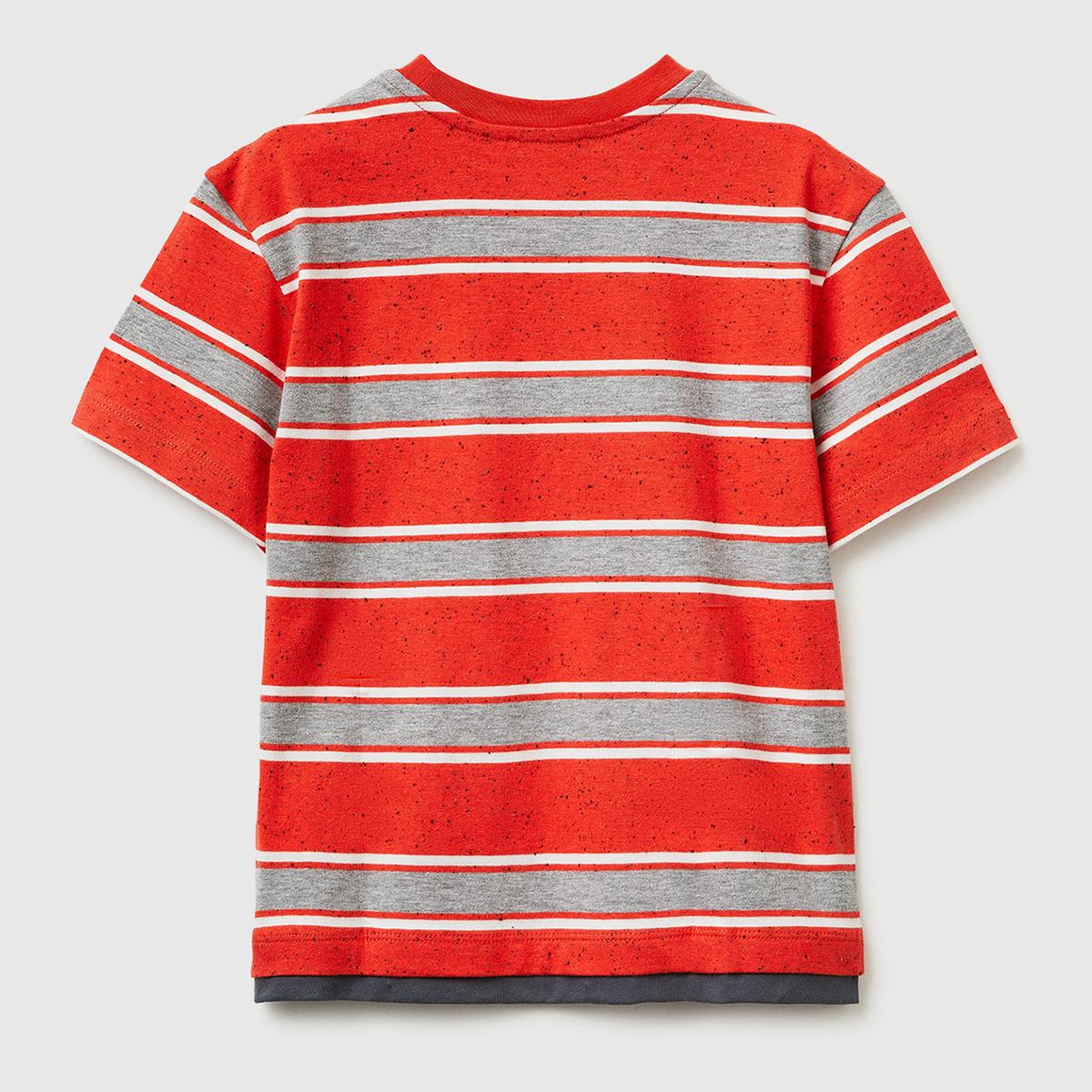 Erkek Çocuk Kırmızı Mix Yama Detaylı Cepli Çizgili Bisiklet Yaka T-Shirt