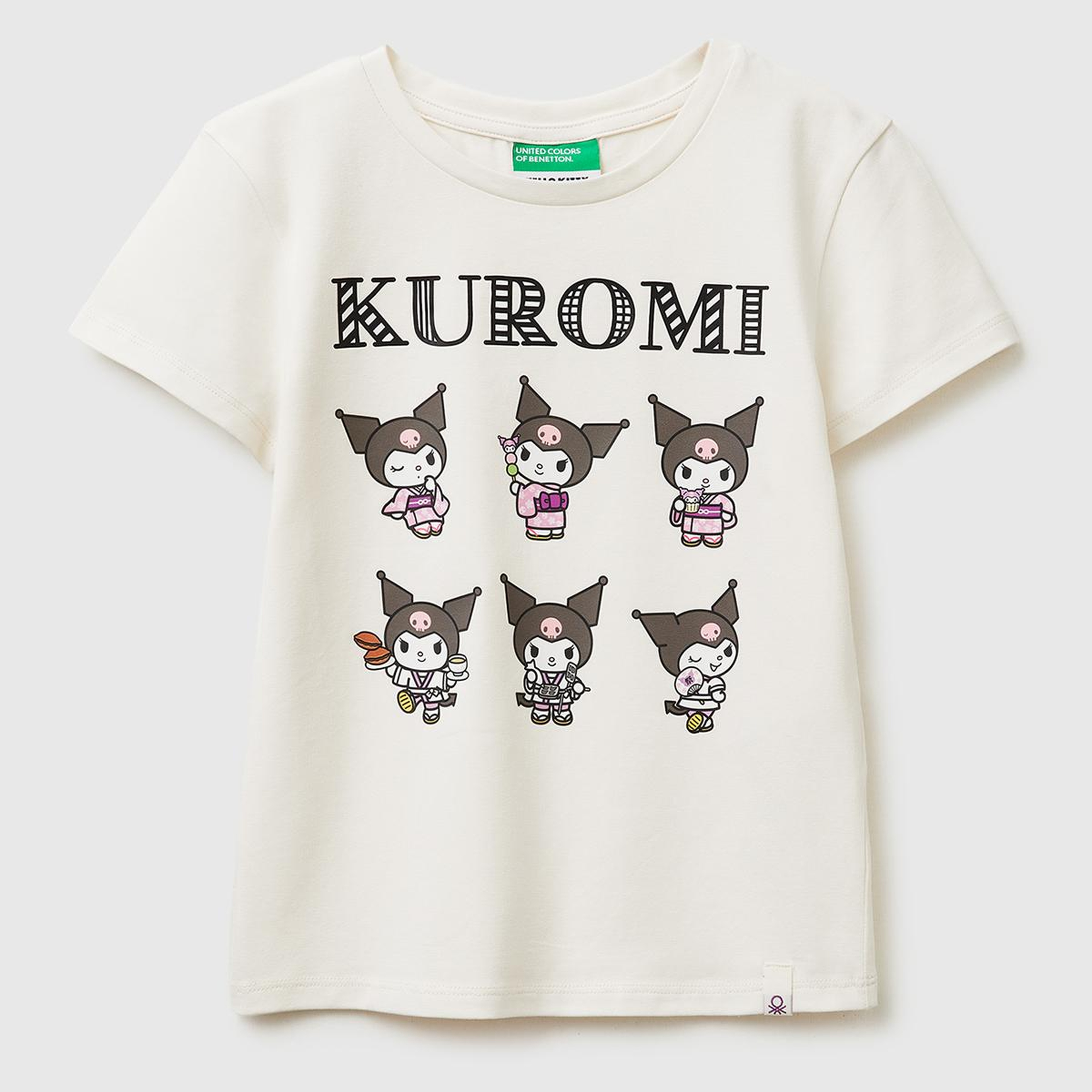 Kız Çocuk Ekru Önü Baskılı Etek Ucu Logolu Bisiklet Yaka T-Shirt