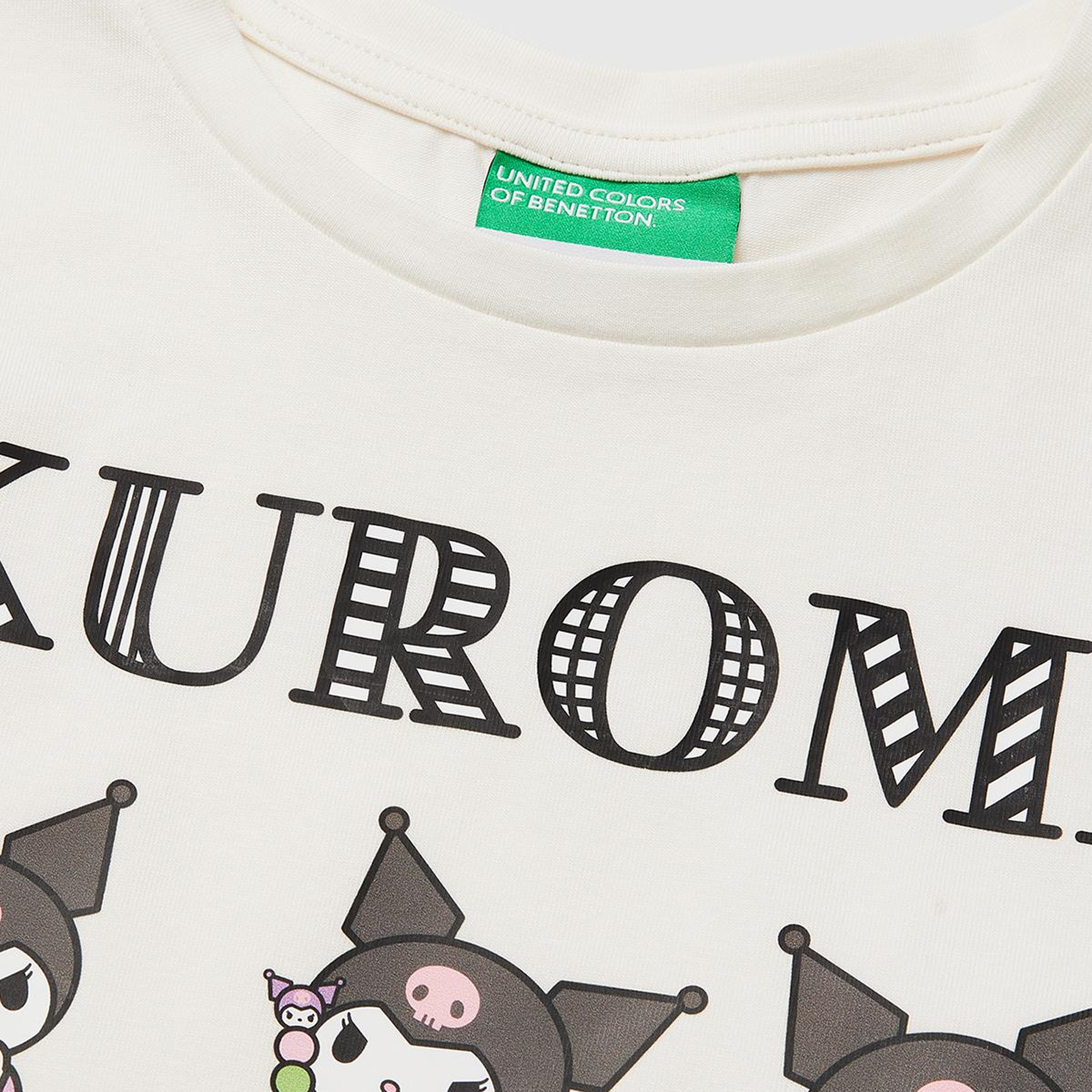 Kız Çocuk Ekru Önü Baskılı Etek Ucu Logolu Bisiklet Yaka T-Shirt