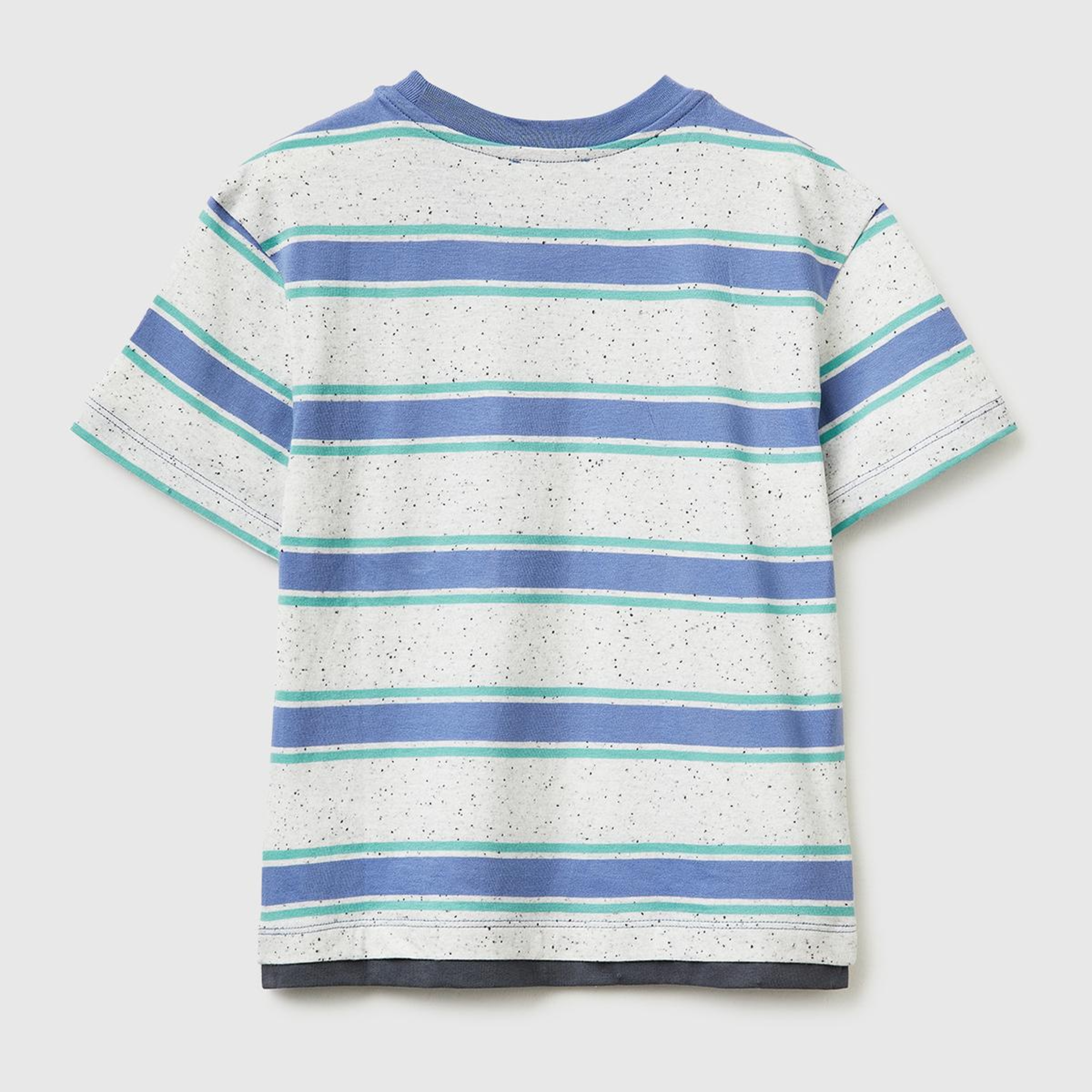 Erkek Çocuk Açık Mavi Mix Yama Detaylı Cepli Çizgili Bisiklet Yaka T-Shirt