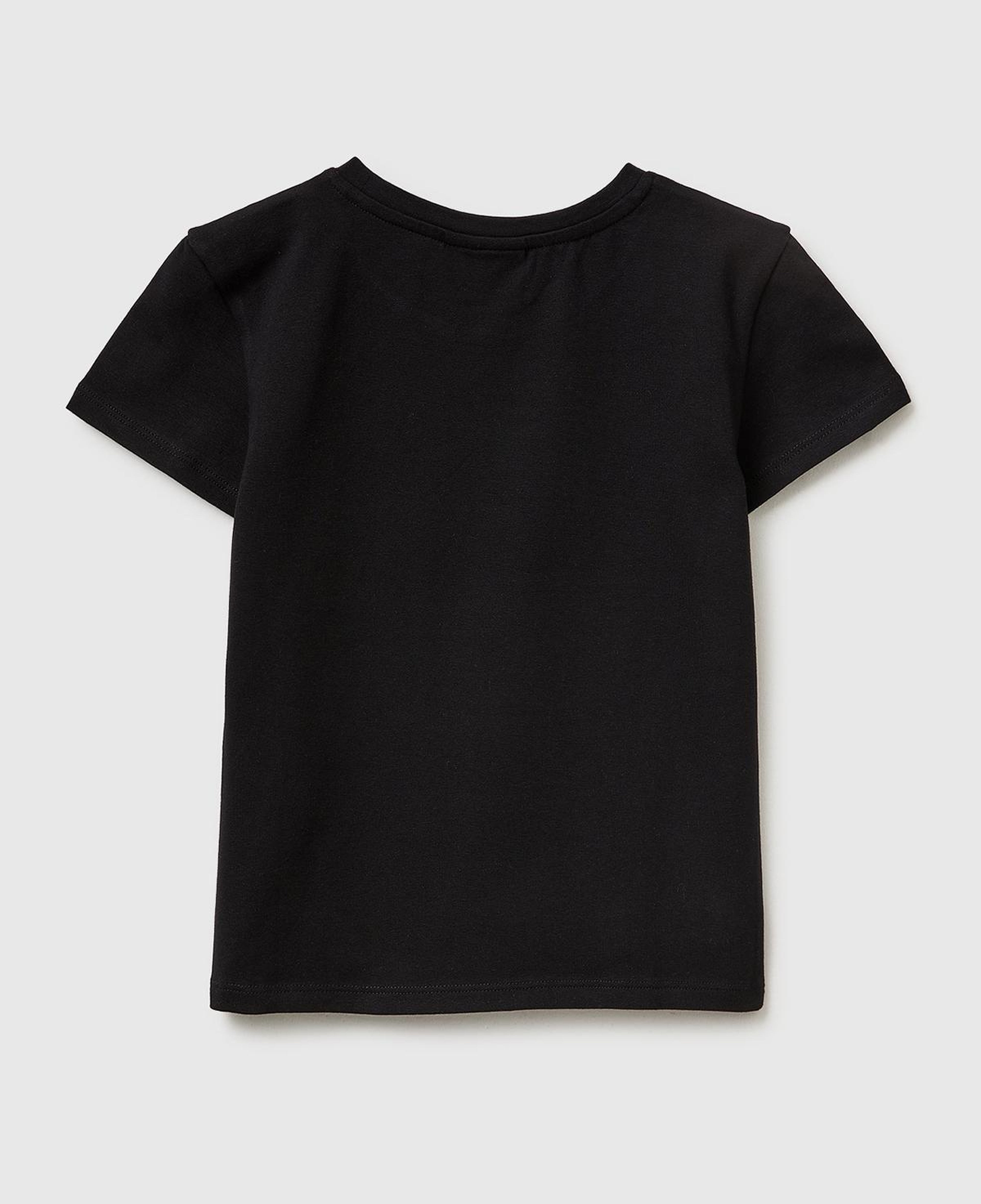 Kız Çocuk Siyah Önü Baskılı Etek Ucu Logolu Bisiklet Yaka T-Shirt