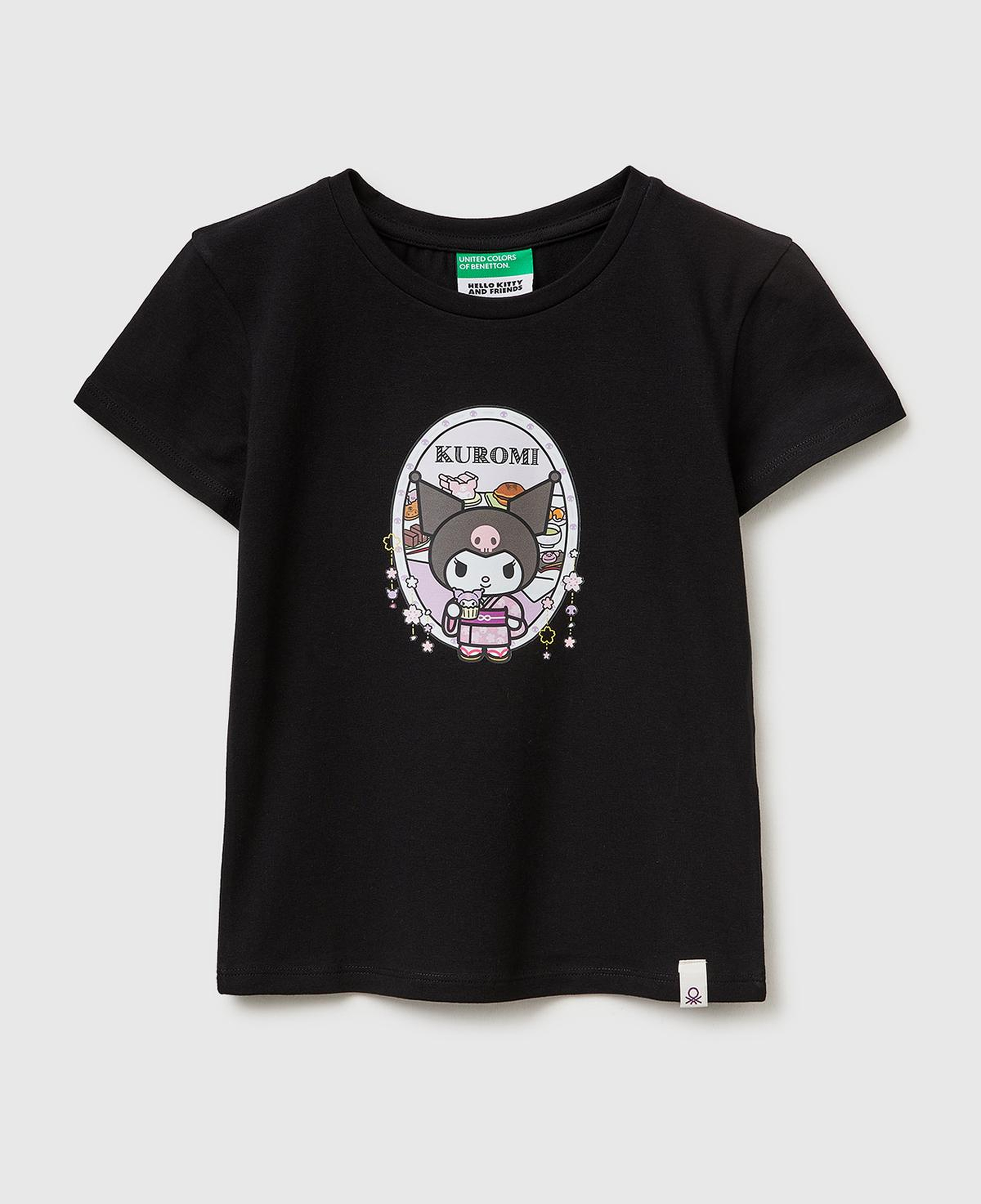Kız Çocuk Siyah Önü Baskılı Etek Ucu Logolu Bisiklet Yaka T-Shirt