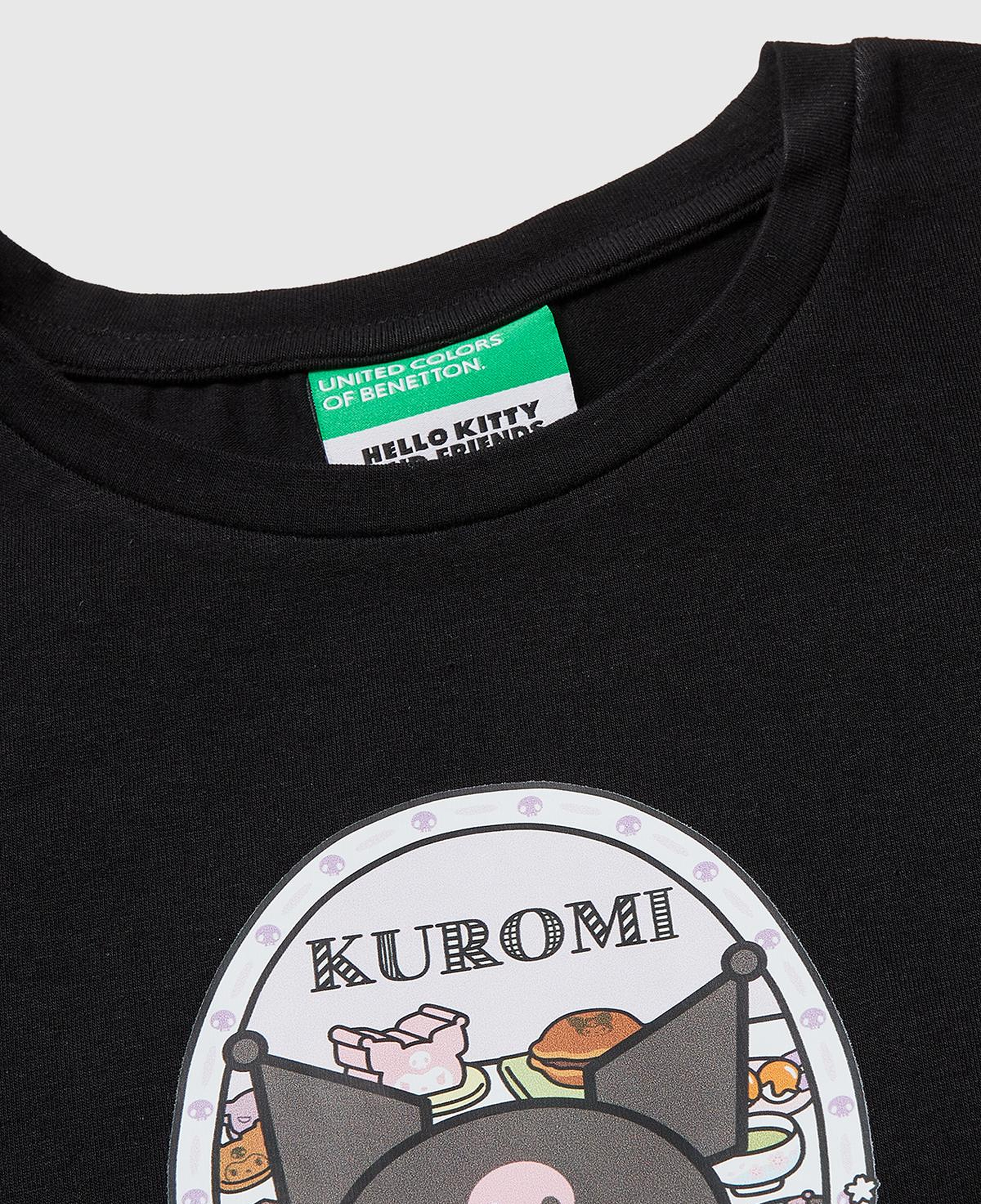 Kız Çocuk Siyah Önü Baskılı Etek Ucu Logolu Bisiklet Yaka T-Shirt