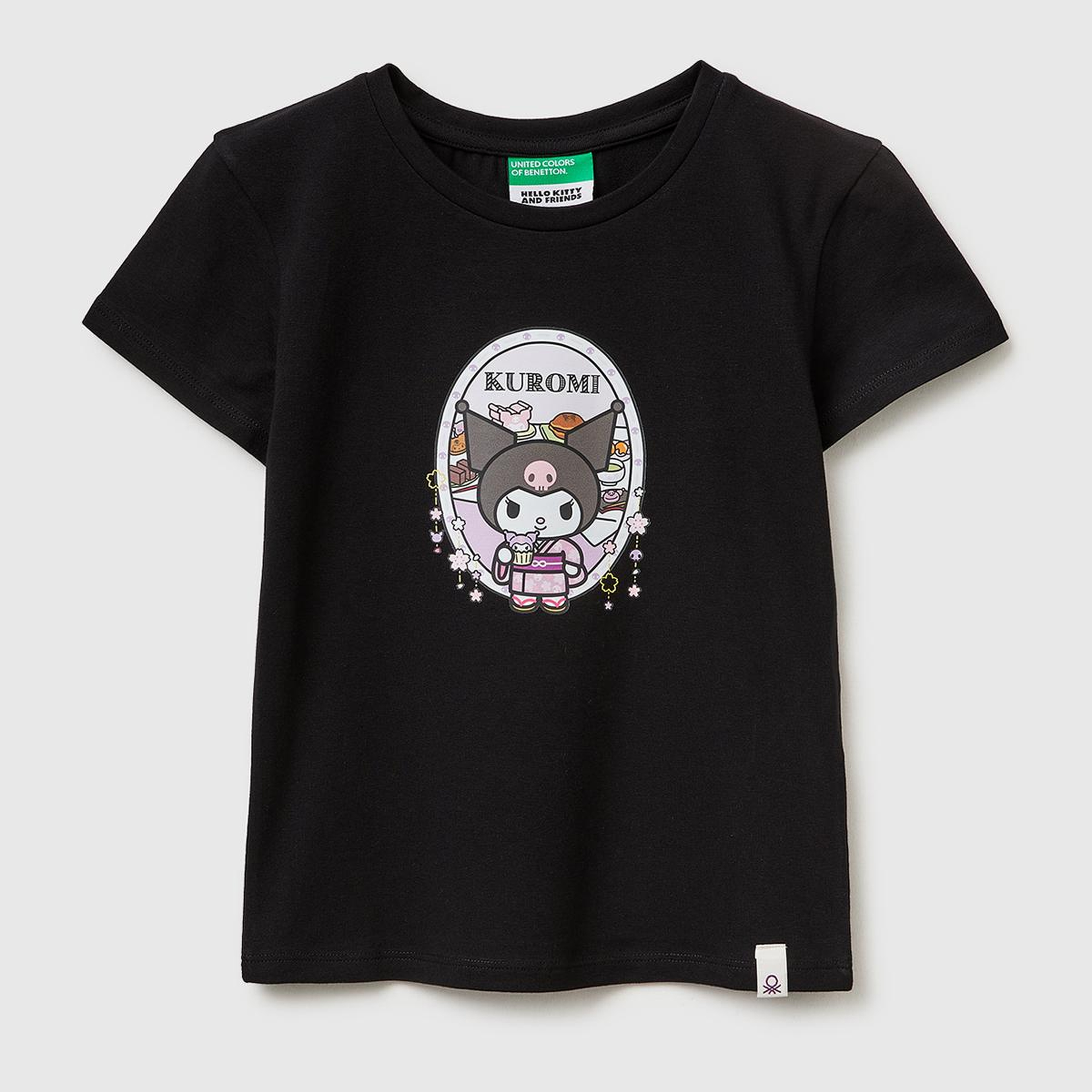 Kız Çocuk Siyah Önü Baskılı Etek Ucu Logolu Bisiklet Yaka T-Shirt