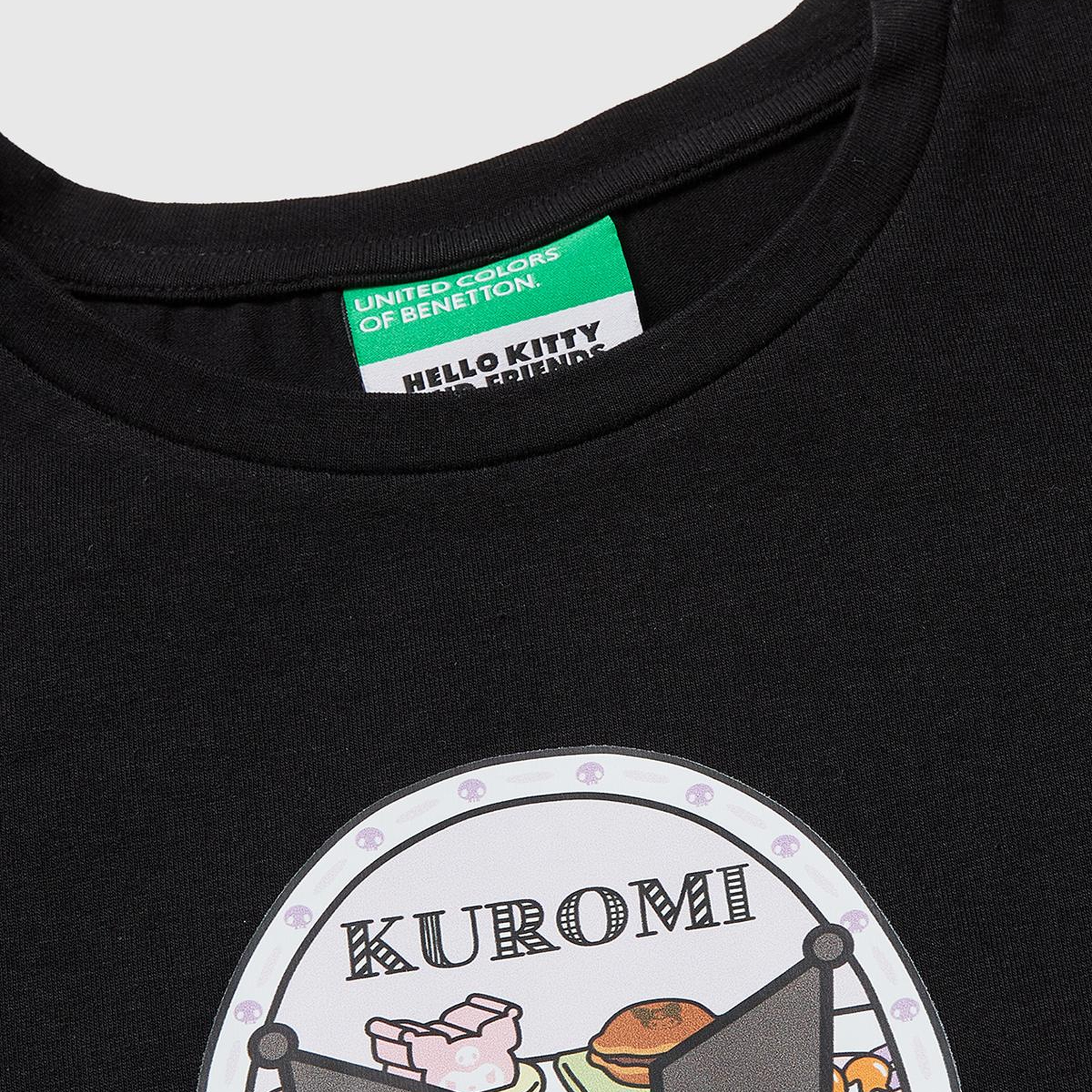 Kız Çocuk Siyah Önü Baskılı Etek Ucu Logolu Bisiklet Yaka T-Shirt