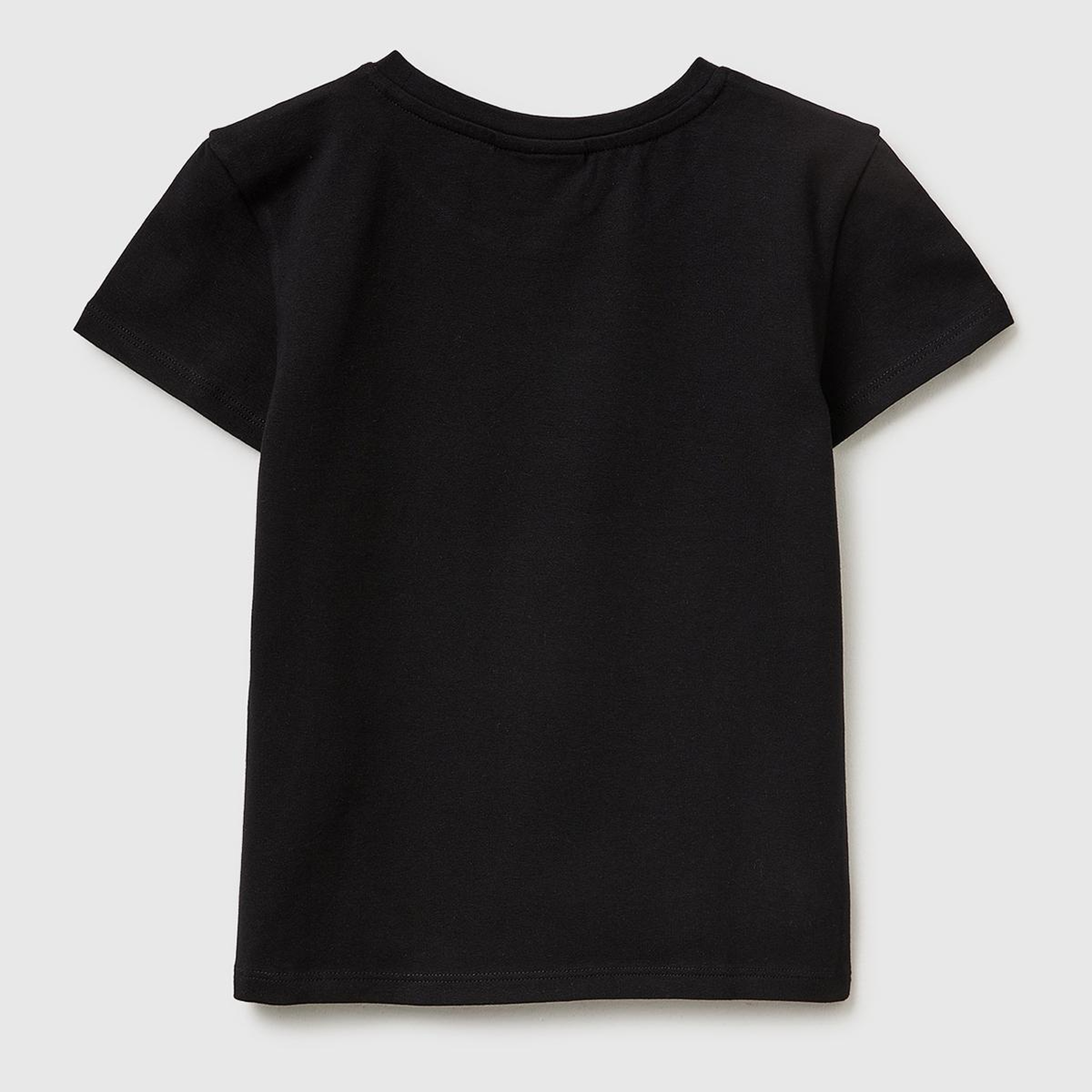 Kız Çocuk Siyah Önü Baskılı Etek Ucu Logolu Bisiklet Yaka T-Shirt
