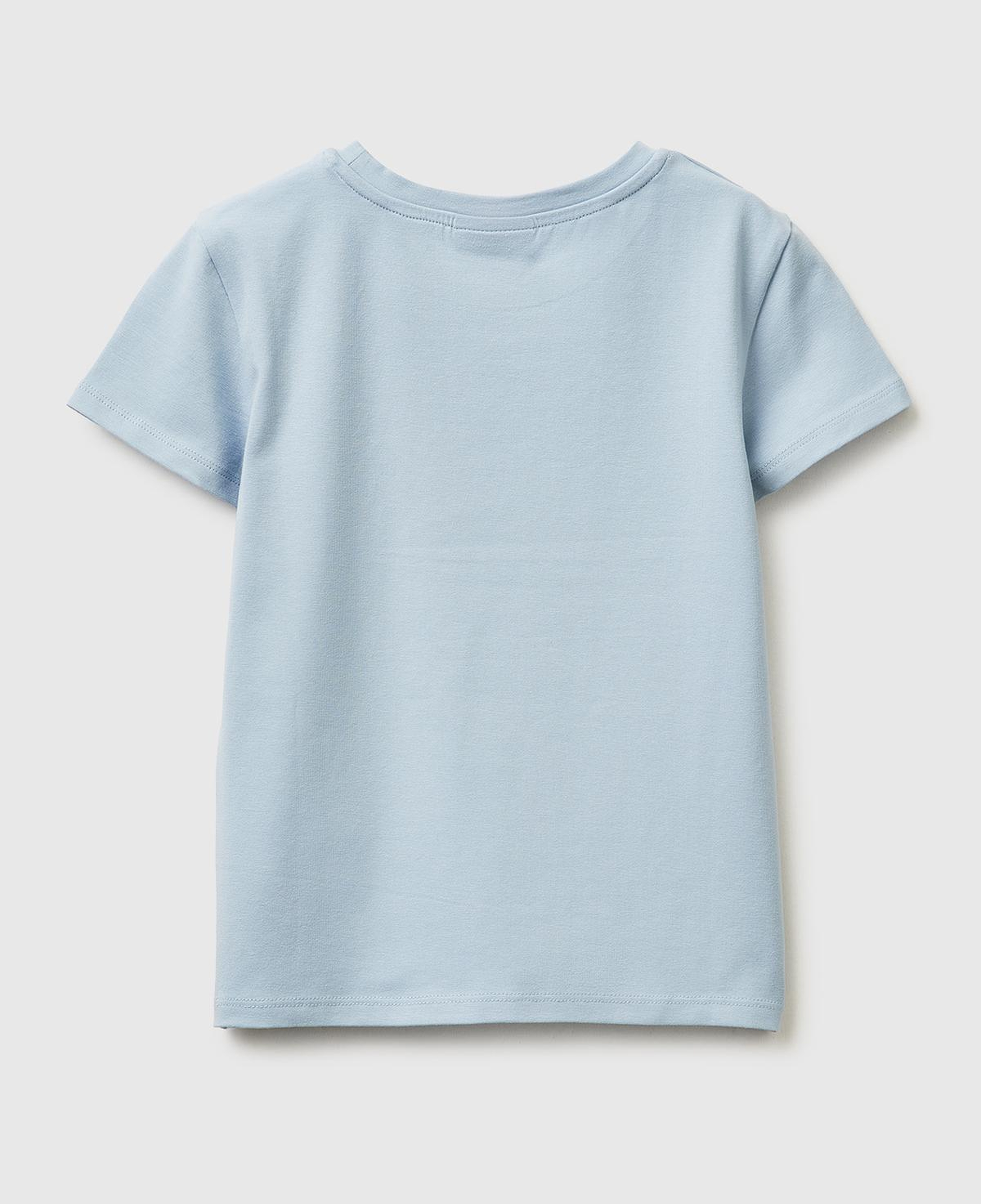 Kız Çocuk Buz Mavisi Önü Baskılı Etek Ucu Logolu Bisiklet Yaka T-Shirt