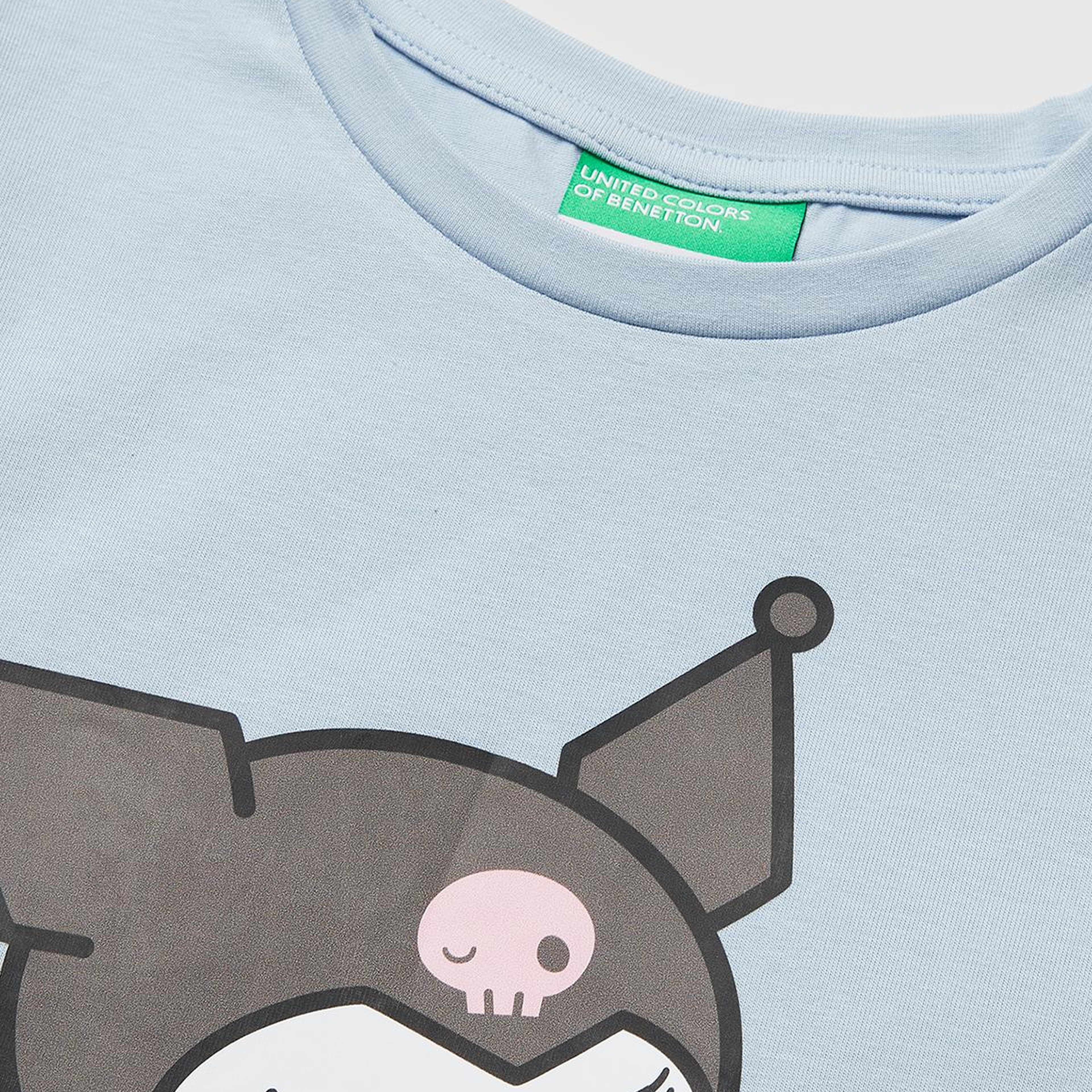 Kız Çocuk Buz Mavisi Önü Baskılı Etek Ucu Logolu Bisiklet Yaka T-Shirt