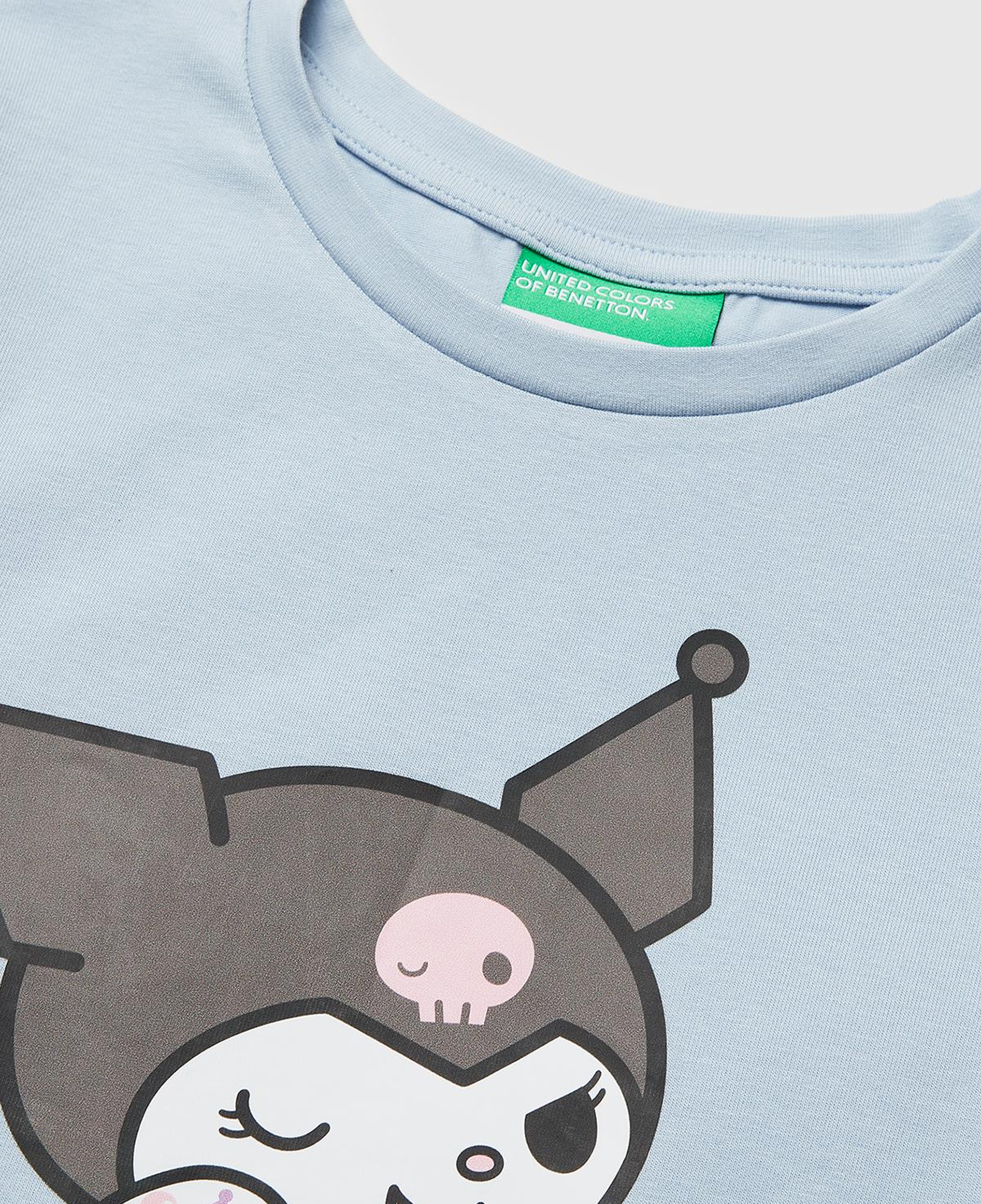 Kız Çocuk Buz Mavisi Önü Baskılı Etek Ucu Logolu Bisiklet Yaka T-Shirt