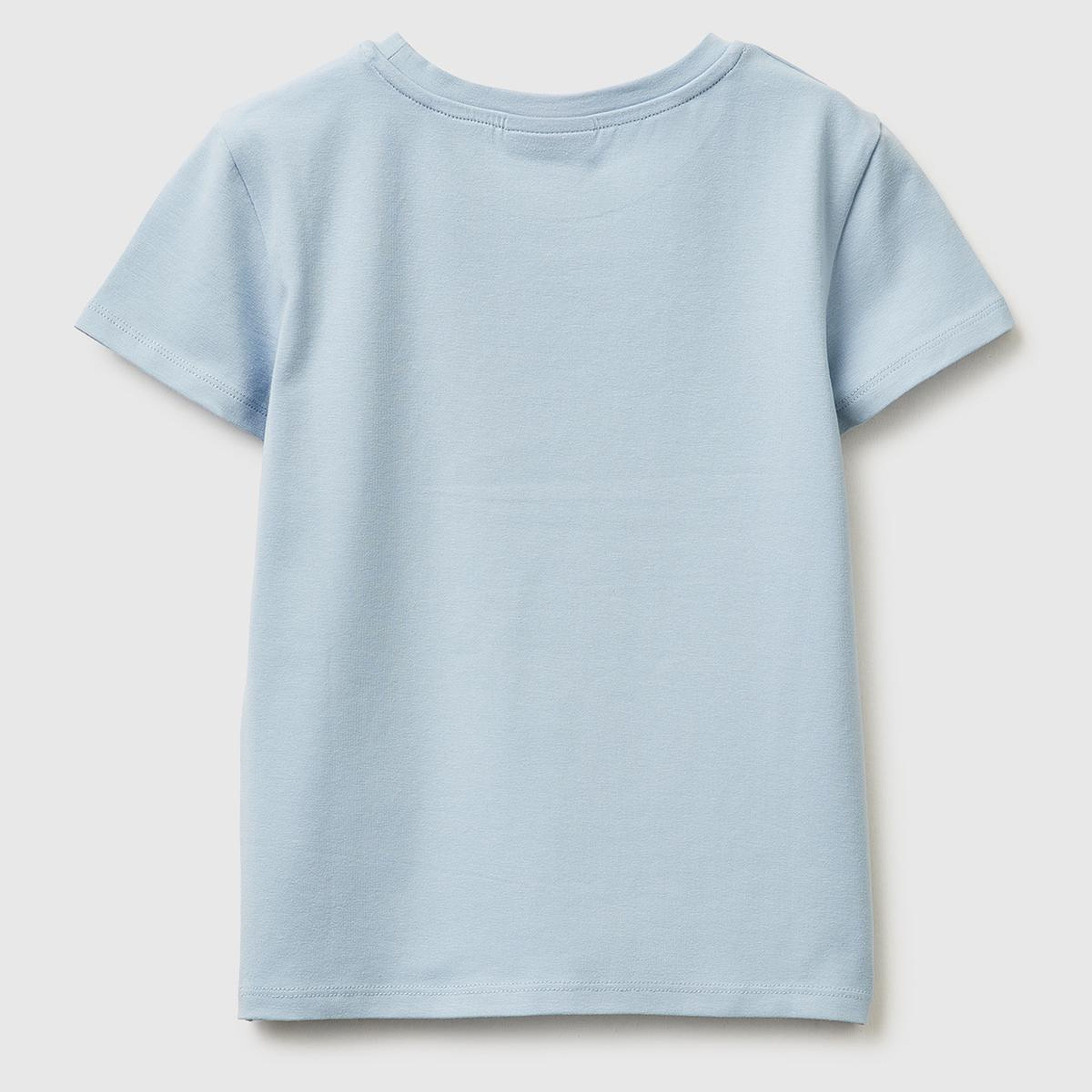 Kız Çocuk Buz Mavisi Önü Baskılı Etek Ucu Logolu Bisiklet Yaka T-Shirt