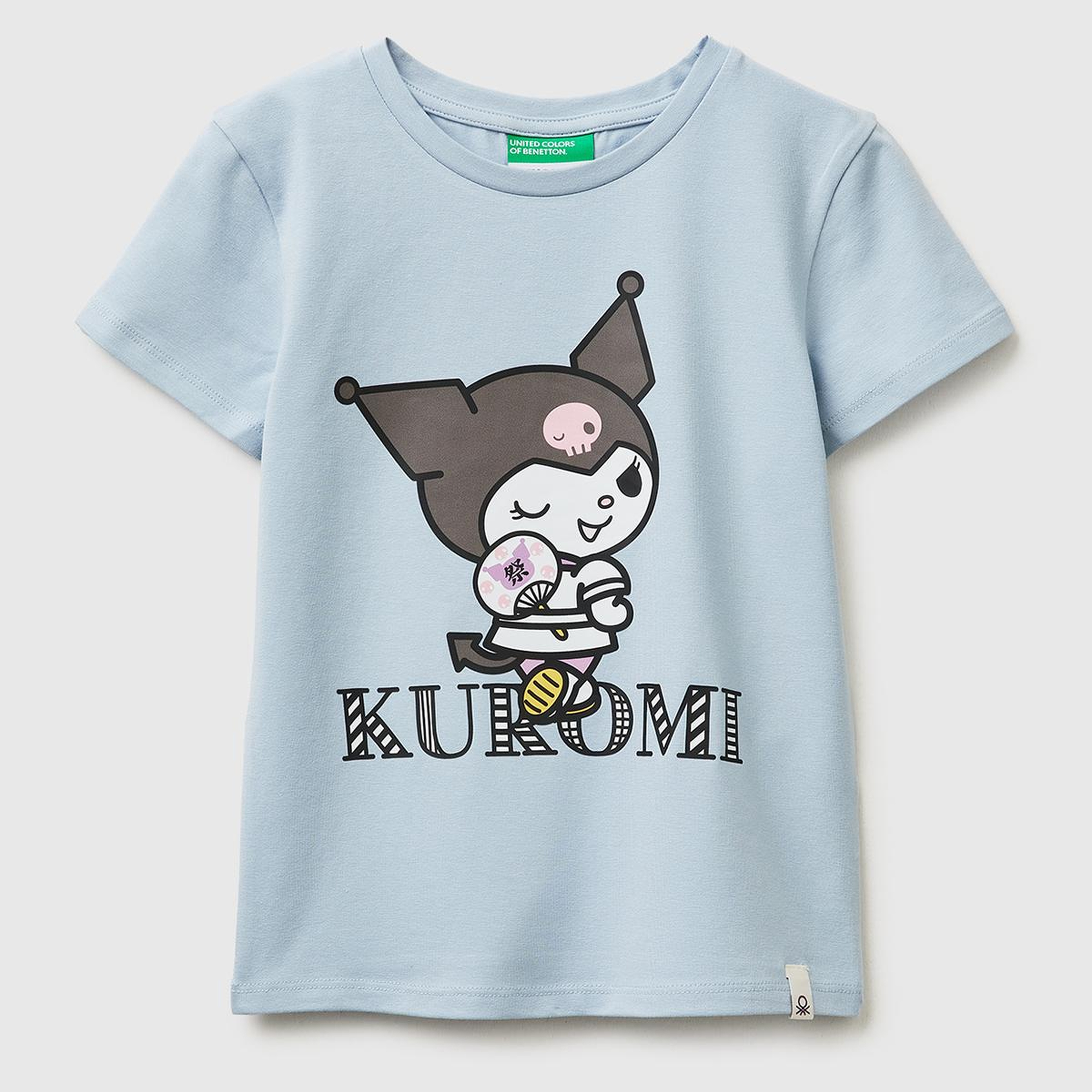 Kız Çocuk Buz Mavisi Önü Baskılı Etek Ucu Logolu Bisiklet Yaka T-Shirt