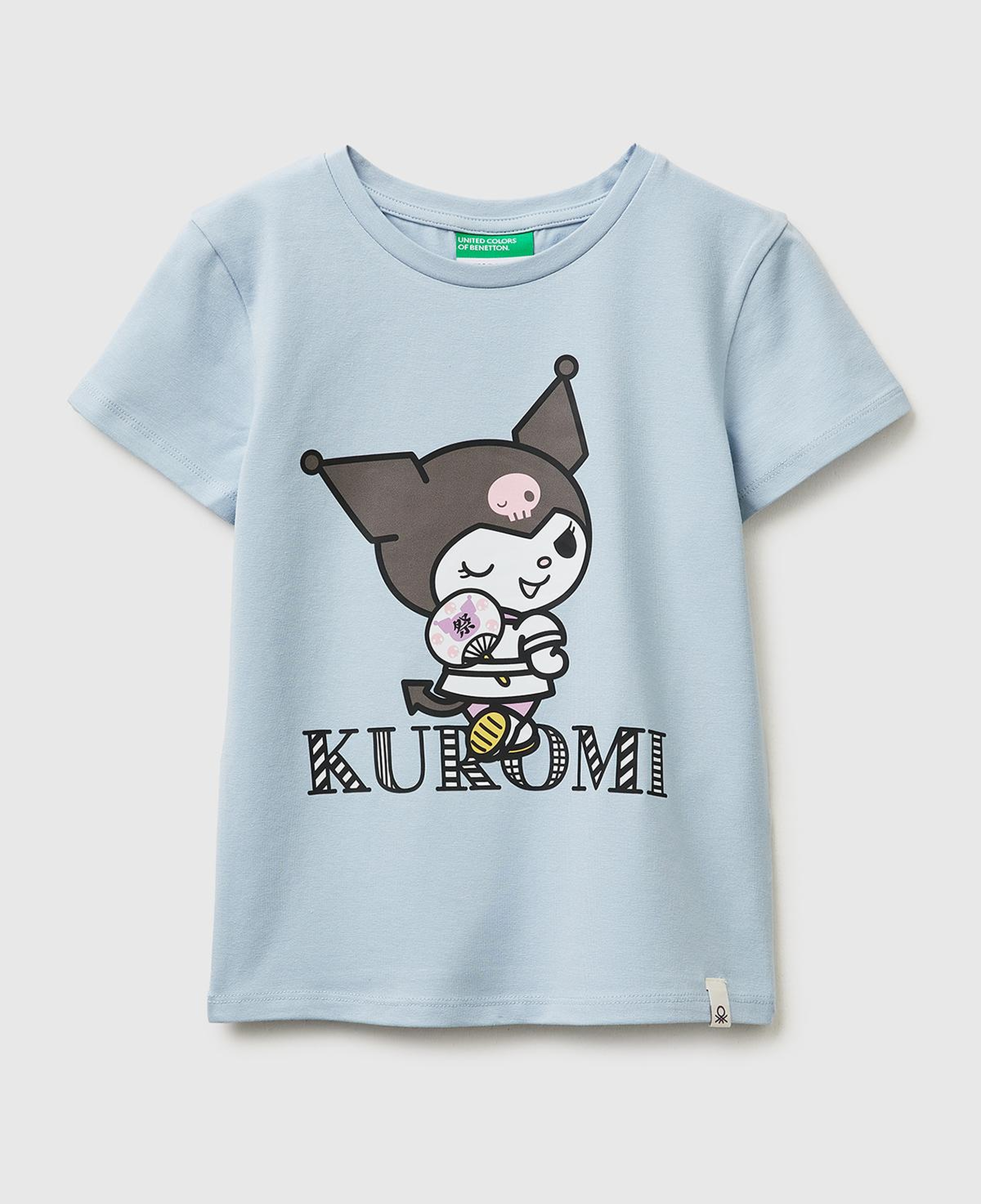 Kız Çocuk Buz Mavisi Önü Baskılı Etek Ucu Logolu Bisiklet Yaka T-Shirt