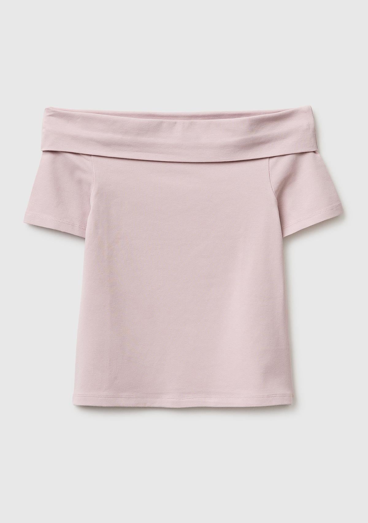 Kız Çocuk Gül Kurusu Arkası Logo İşlemeli Raglan Kollu Kayık Yaka T-Shirt