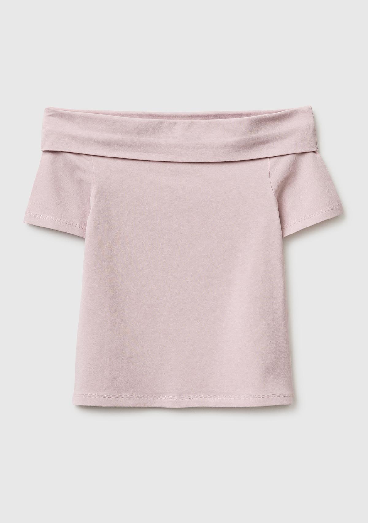 Kız Çocuk Gül Kurusu Arkası Logo İşlemeli Raglan Kollu Kayık Yaka T-Shirt