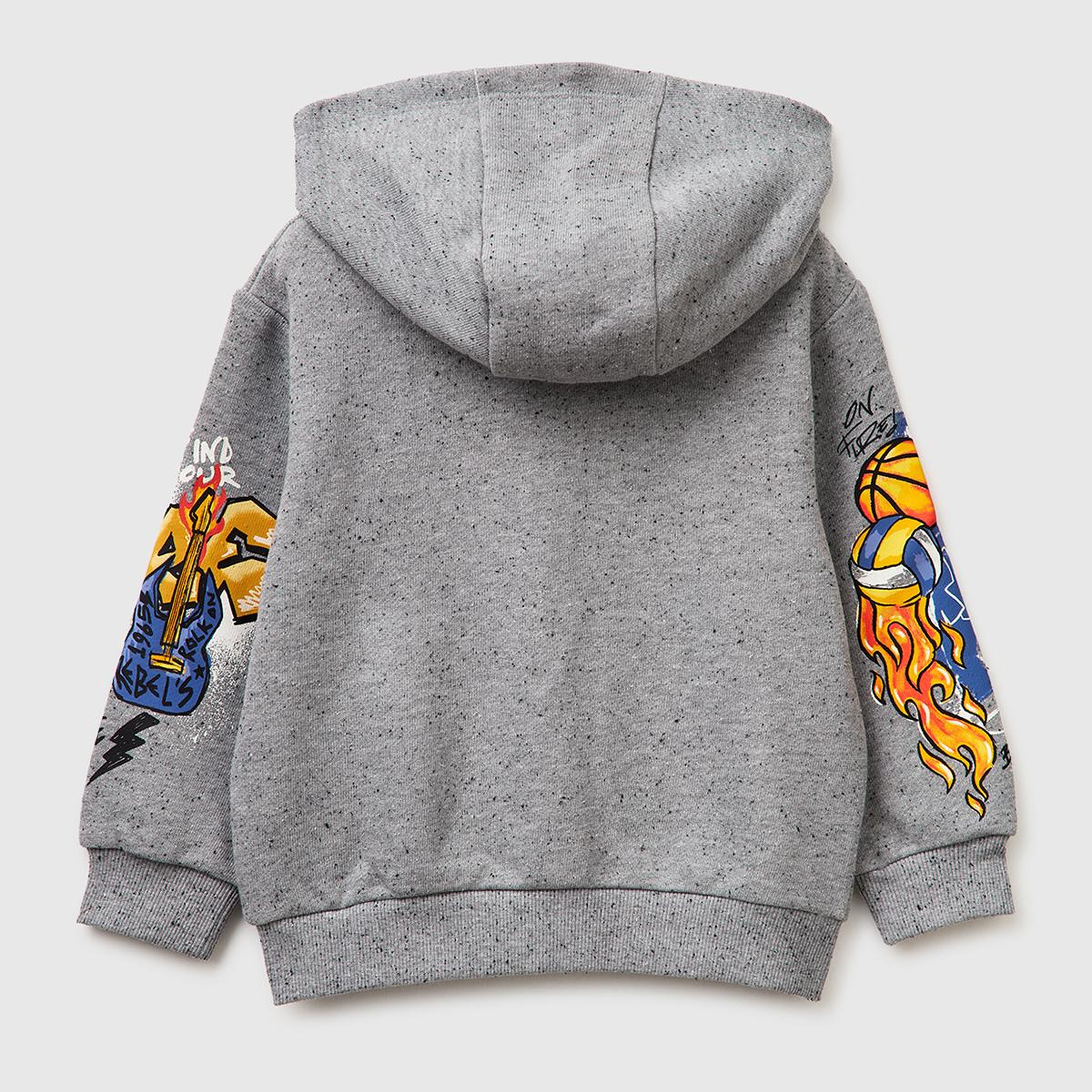 Erkek Çocuk Gri Mix Fermuarlı Kol Baskılı Kapüşonlu Sweatshirt