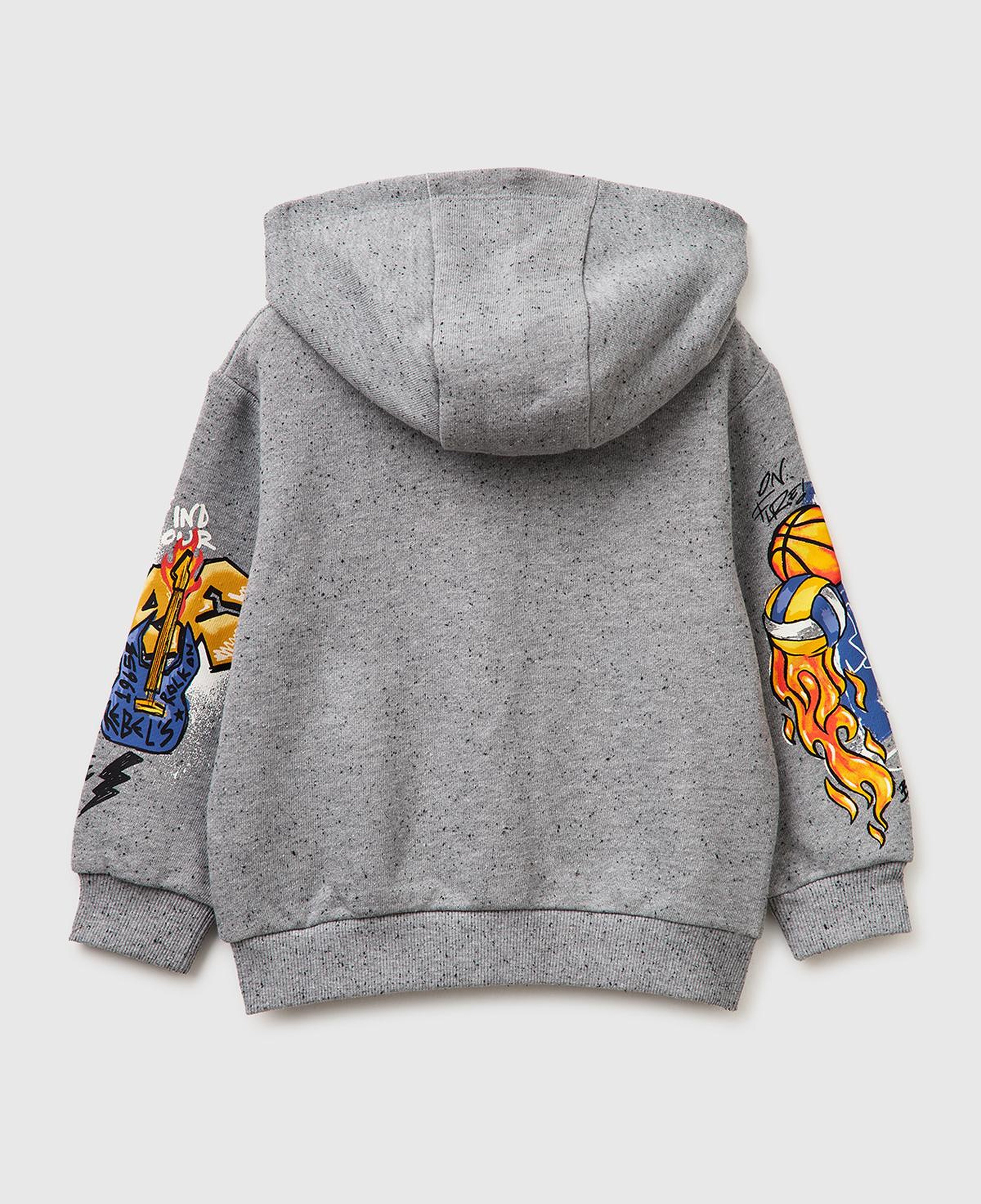 Erkek Çocuk Gri Mix Fermuarlı Kol Baskılı Kapüşonlu Sweatshirt