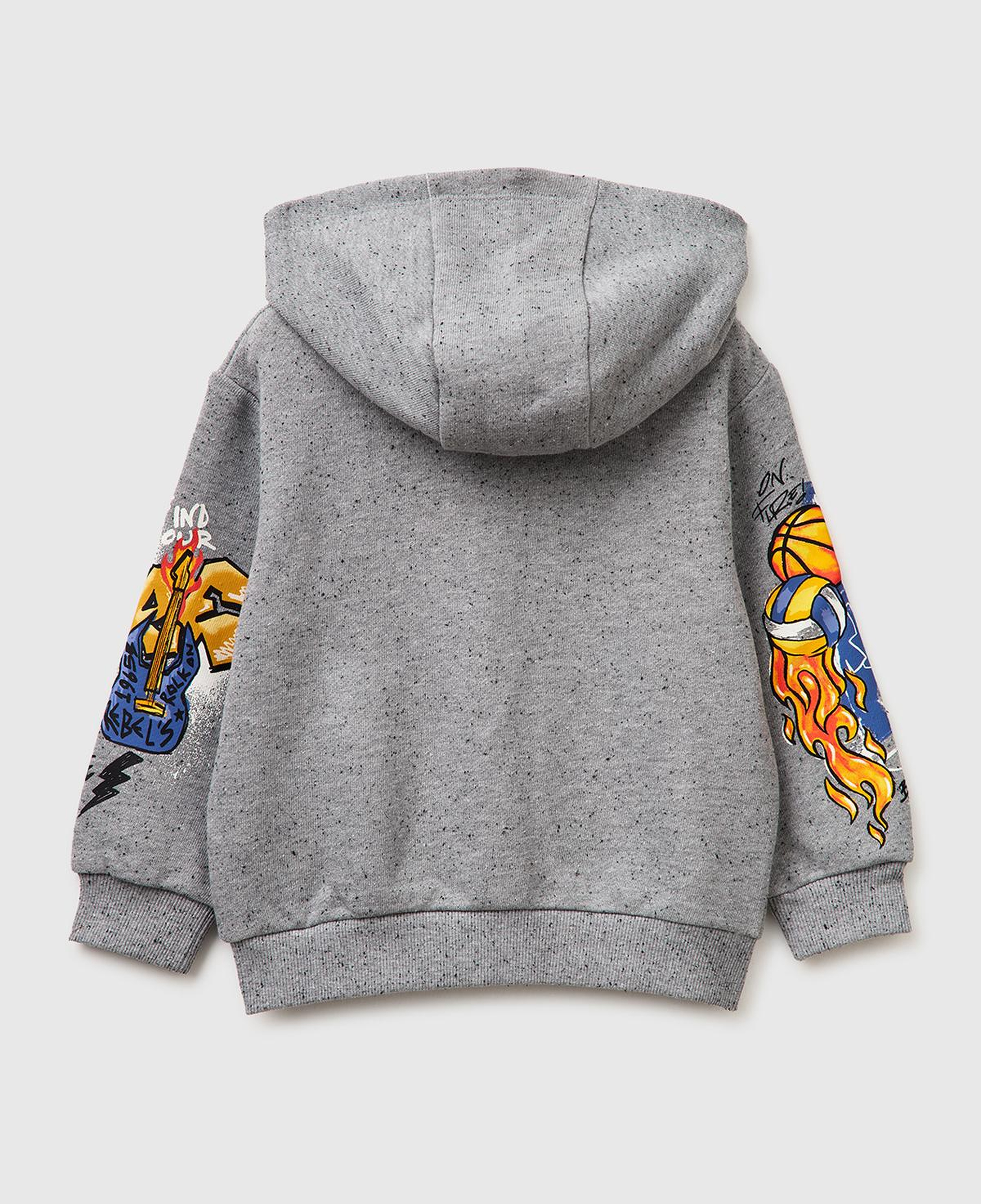 Erkek Çocuk Gri Mix Fermuarlı Kol Baskılı Kapüşonlu Sweatshirt