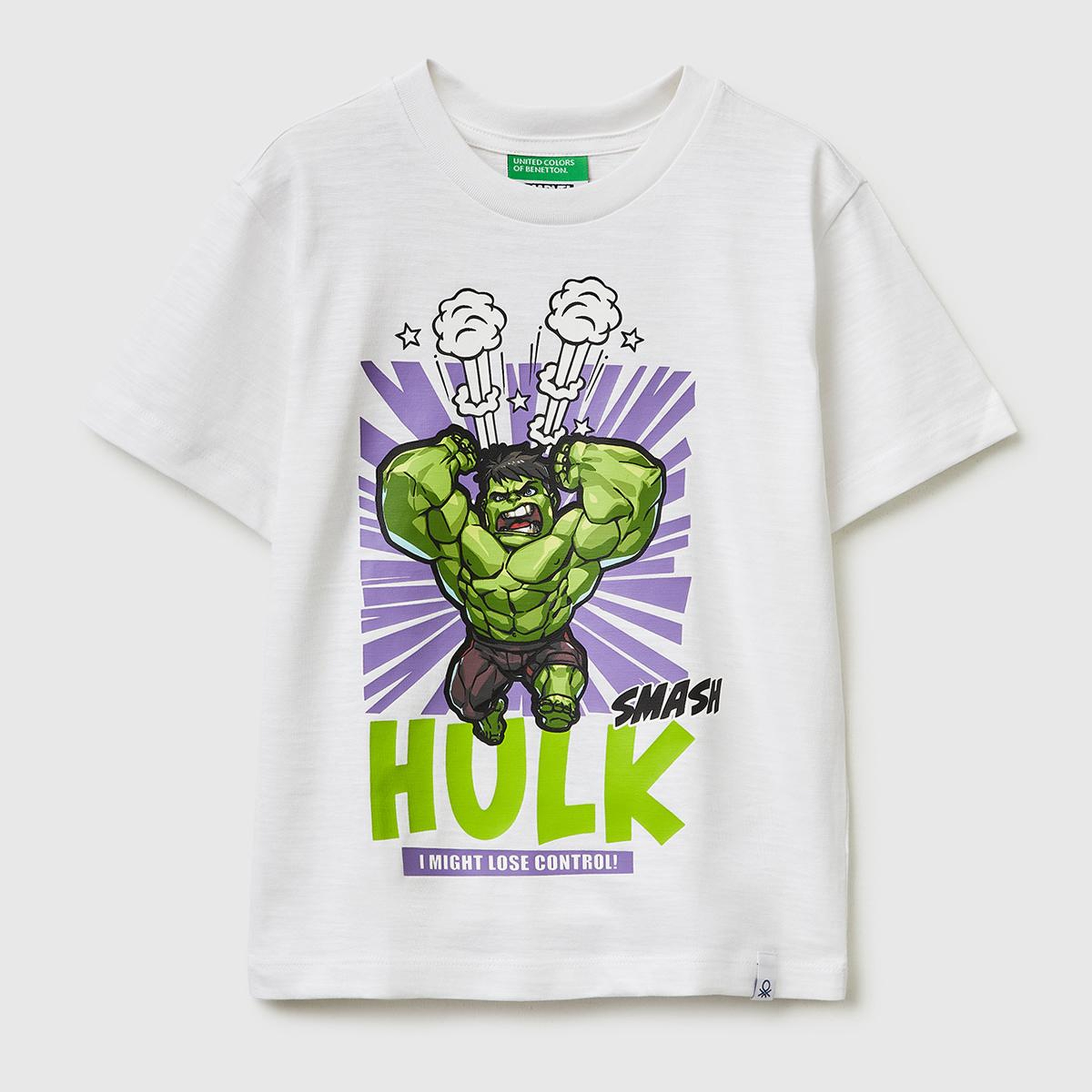 Erkek Çocuk Beyaz Hulk Baskılı Bisiklet Yaka T-Shirt
