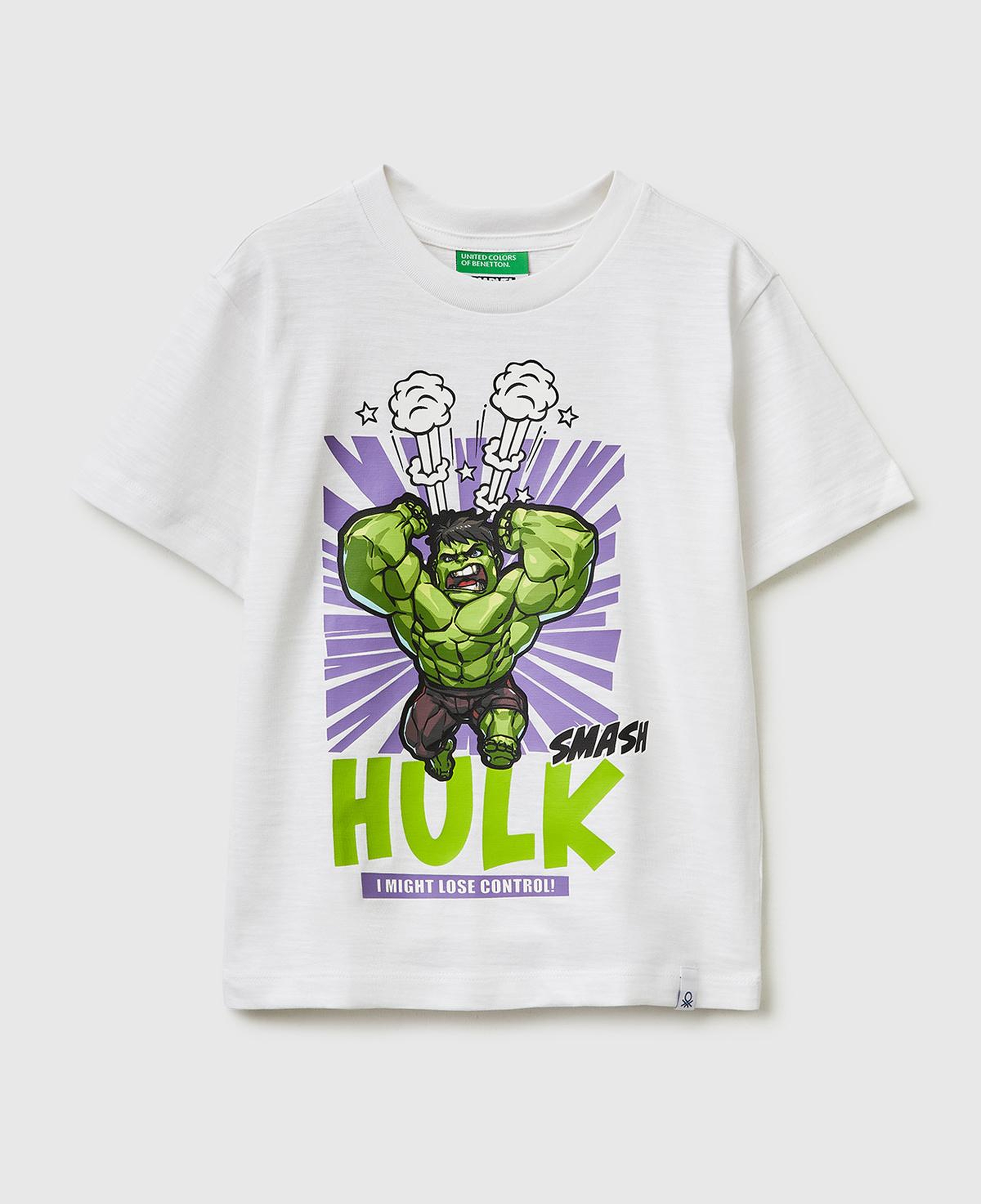Erkek Çocuk Beyaz Hulk Baskılı Bisiklet Yaka T-Shirt