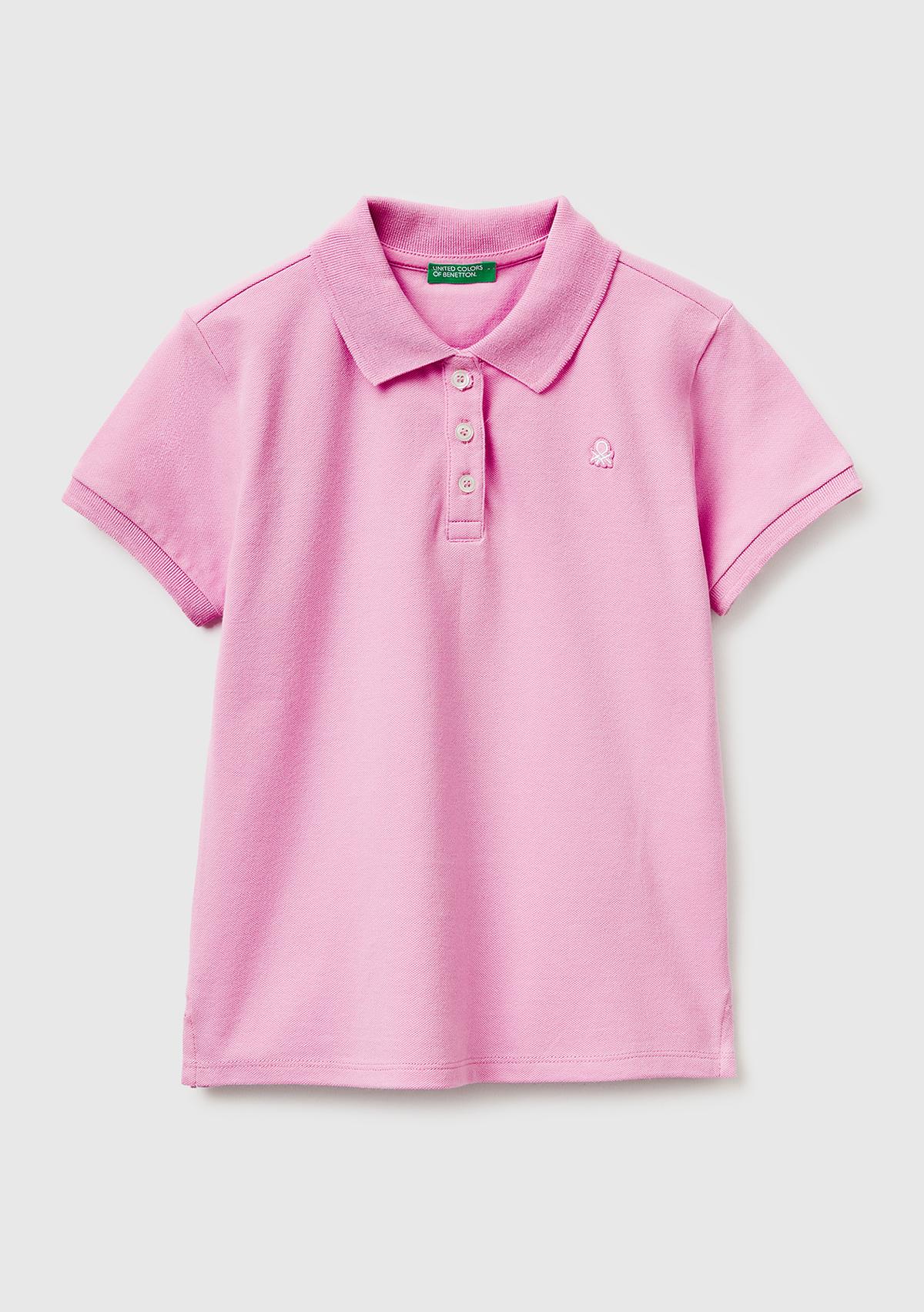 Kız Çocuk Pembe Logolu Pike Polo T-Shirt