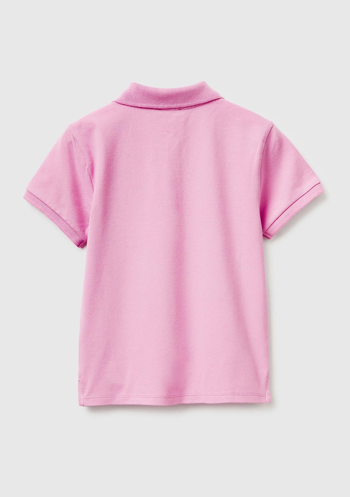 Kız Çocuk Pembe Logolu Pike Polo T-Shirt