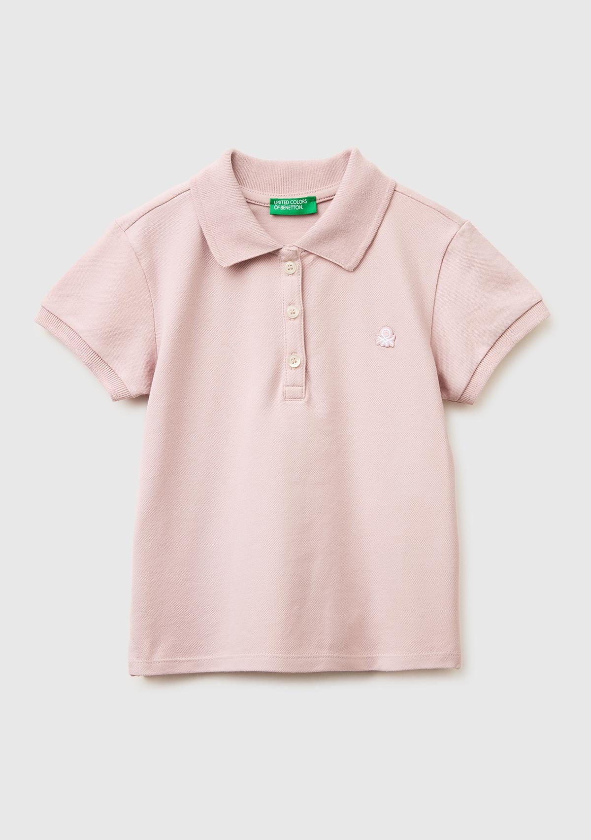 Kız Çocuk Gül Kurusu Logolu Pike Polo T-Shirt