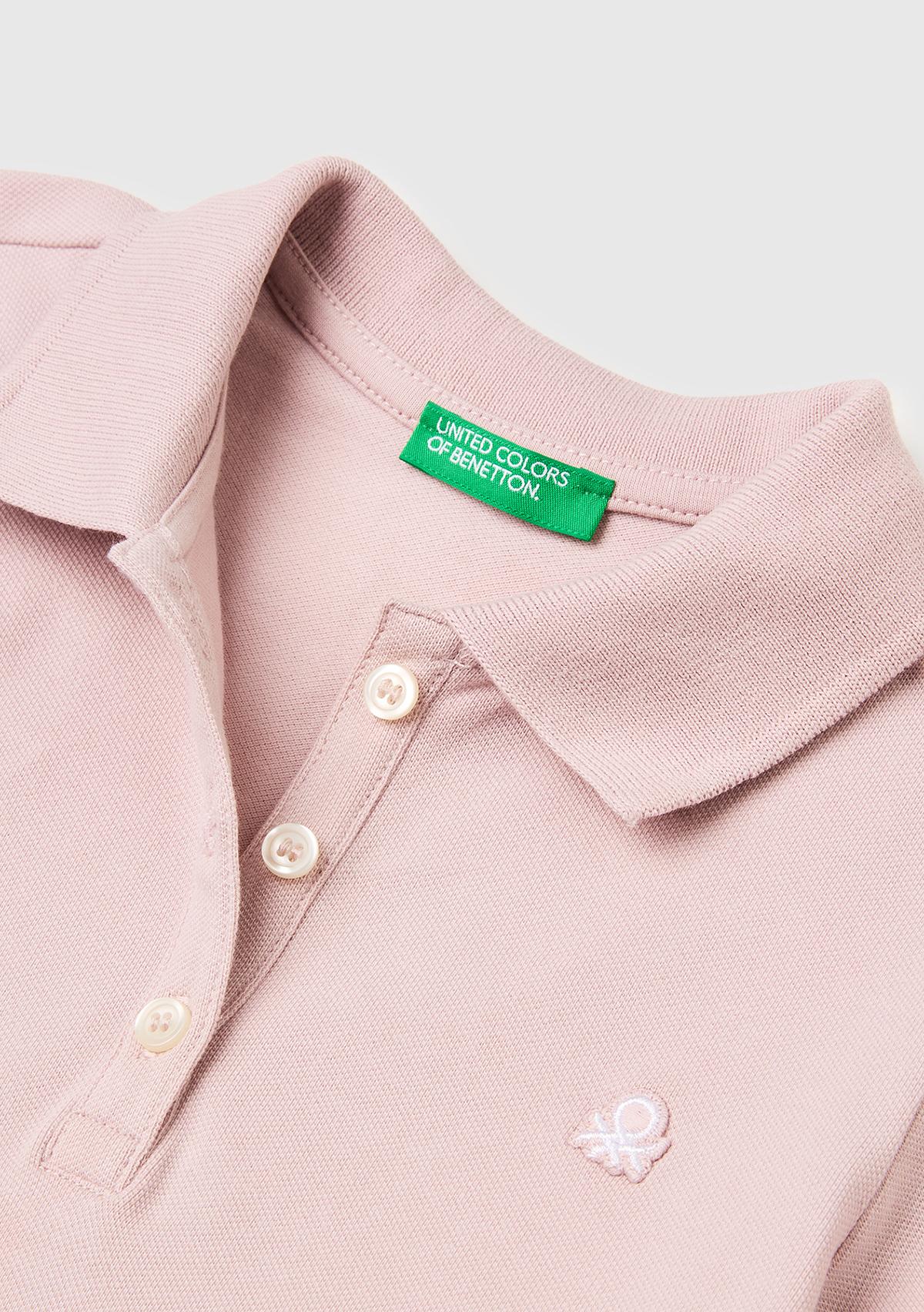 Kız Çocuk Gül Kurusu Logolu Pike Polo T-Shirt