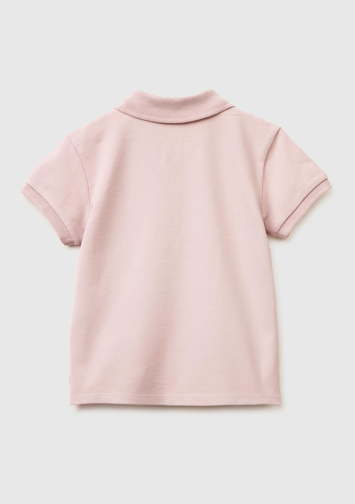 Kız Çocuk Gül Kurusu Logolu Pike Polo T-Shirt