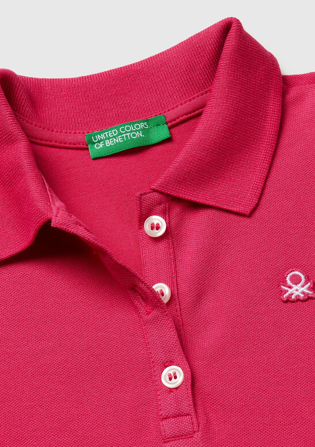 Kız Çocuk Koyu Pembe Logolu Pike Polo T-Shirt