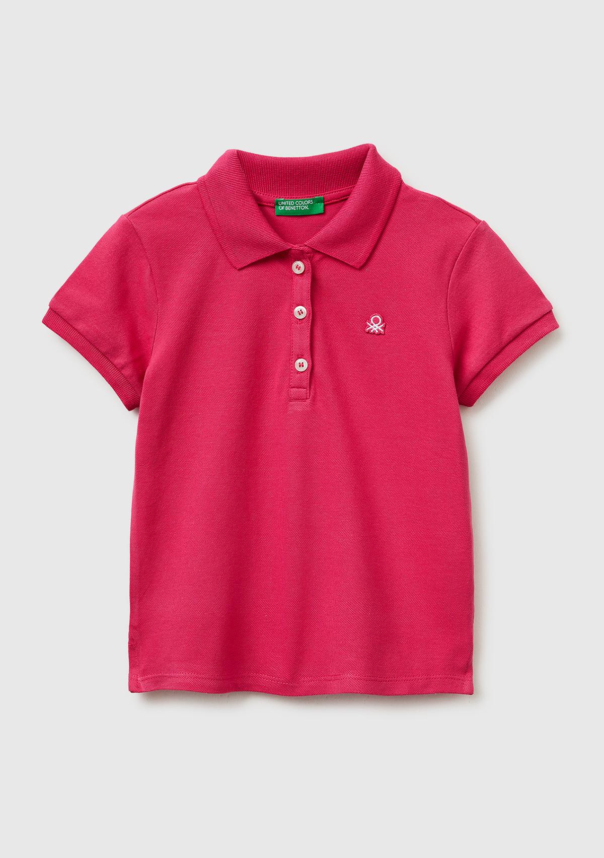 Kız Çocuk Koyu Pembe Logolu Pike Polo T-Shirt