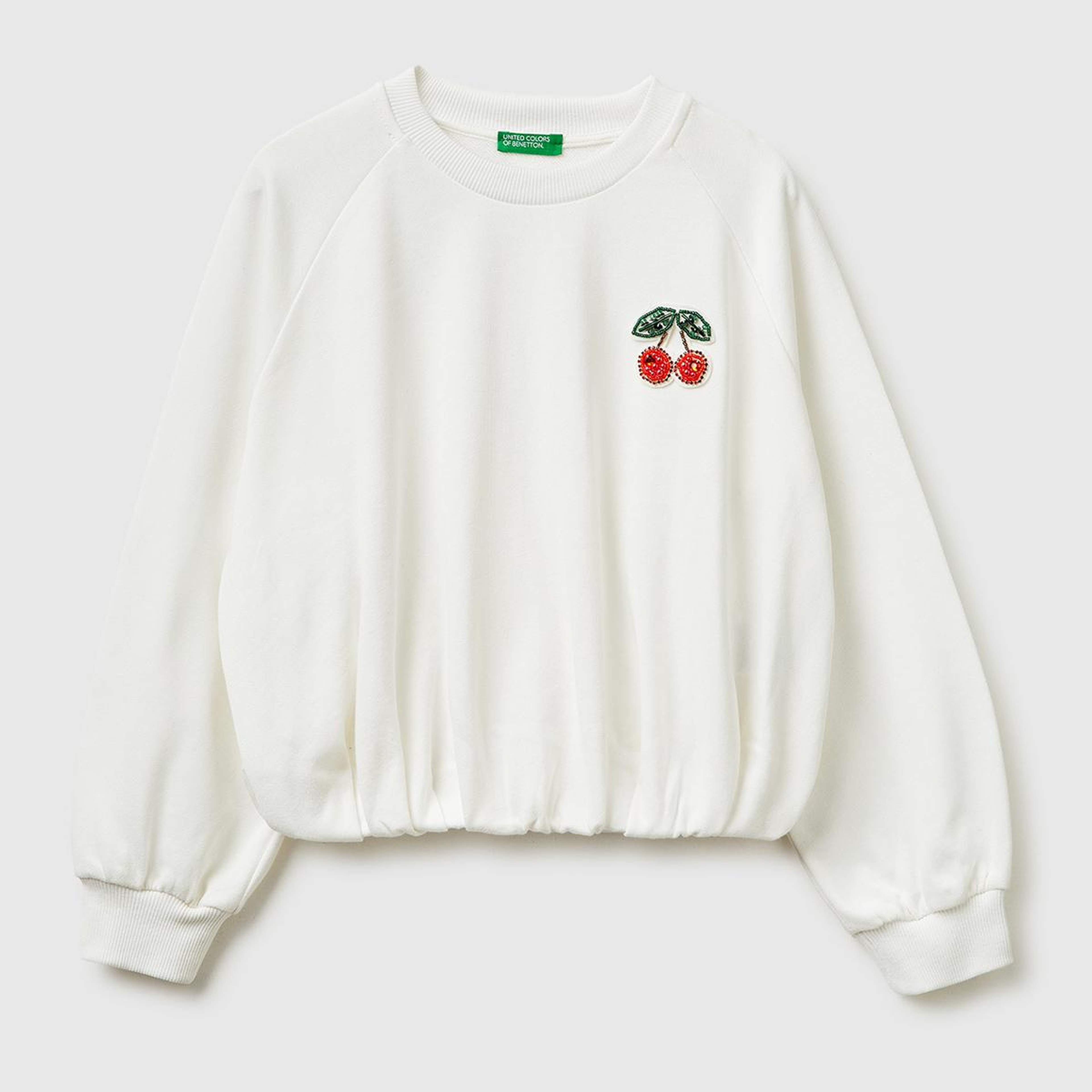 Kız Çocuk Beyaz Pul Detaylı Arkası Logo İşlemeli Yuvarlak Yaka Sweatshirt