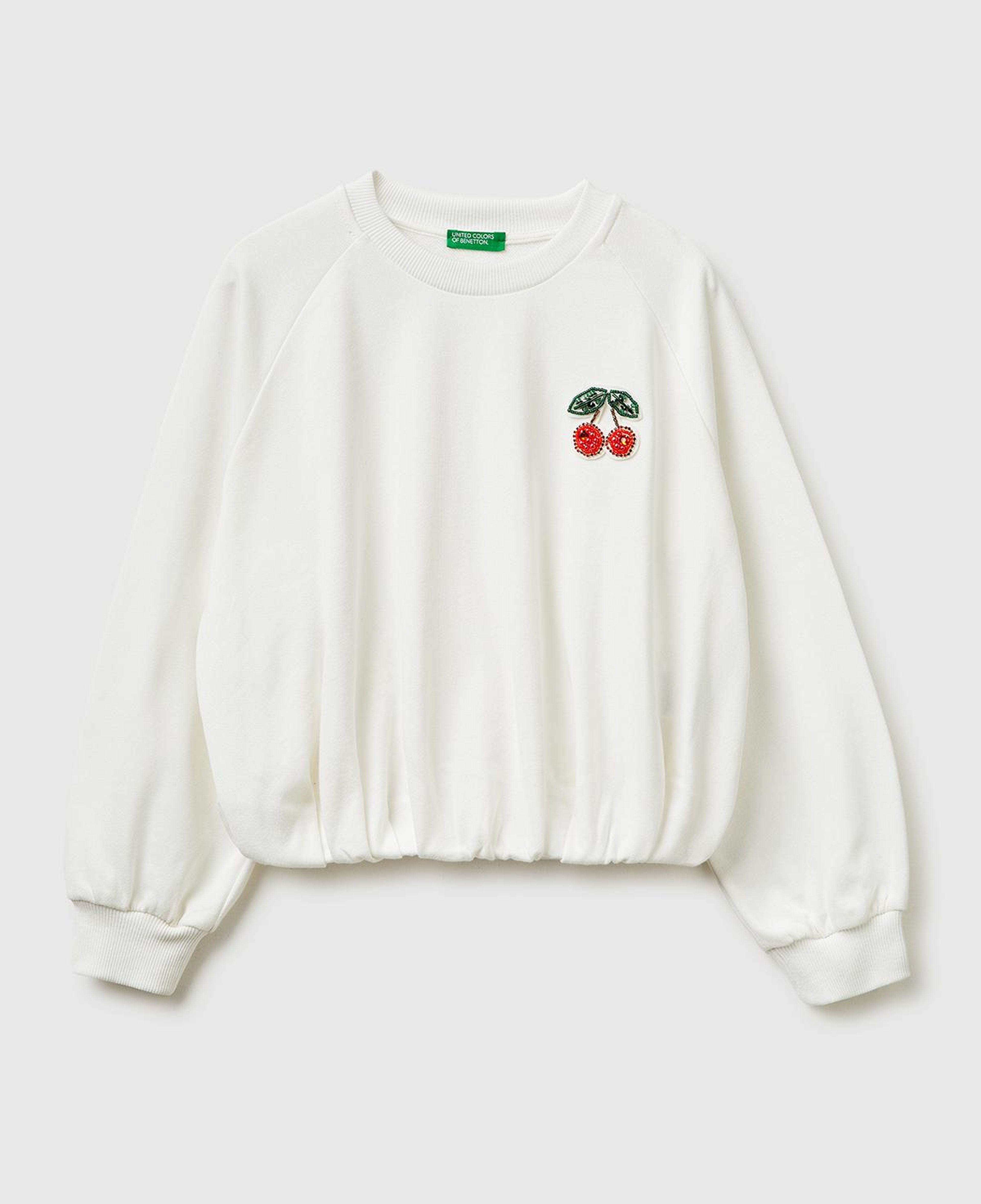 Kız Çocuk Beyaz Pul Detaylı Arkası Logo İşlemeli Yuvarlak Yaka Sweatshirt