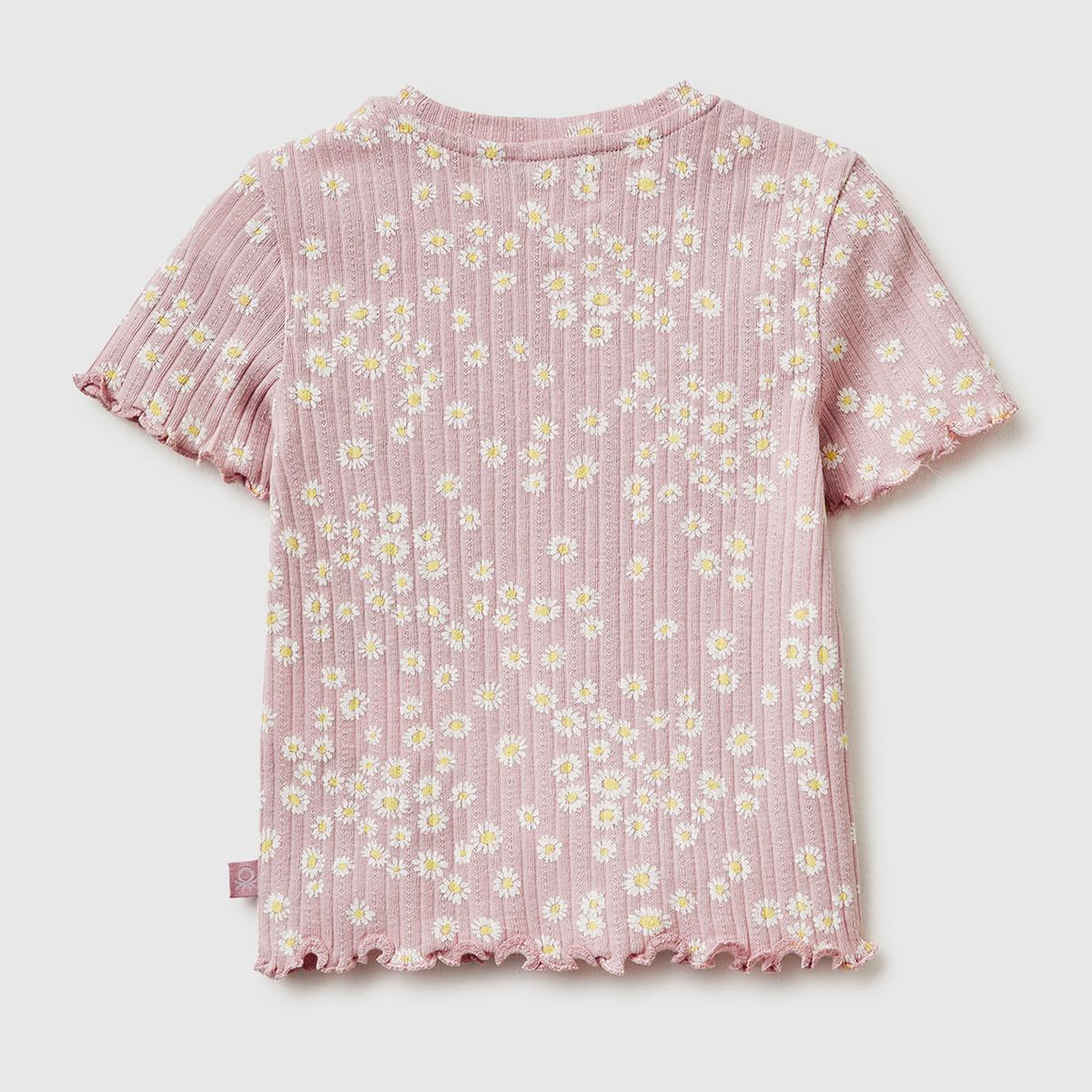Kız Çocuk Gül Kurusu Logolu Baskılı Fırfır Detaylı Ribanalı Bisiklet Yaka T-Shirt