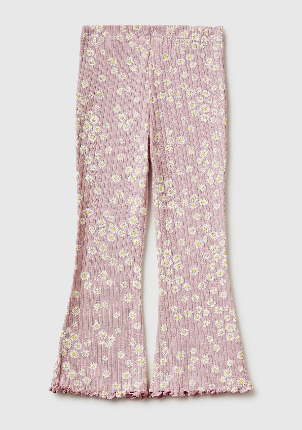 Kız Çocuk Gül Kurusu Desenli Slim Fit Tayt