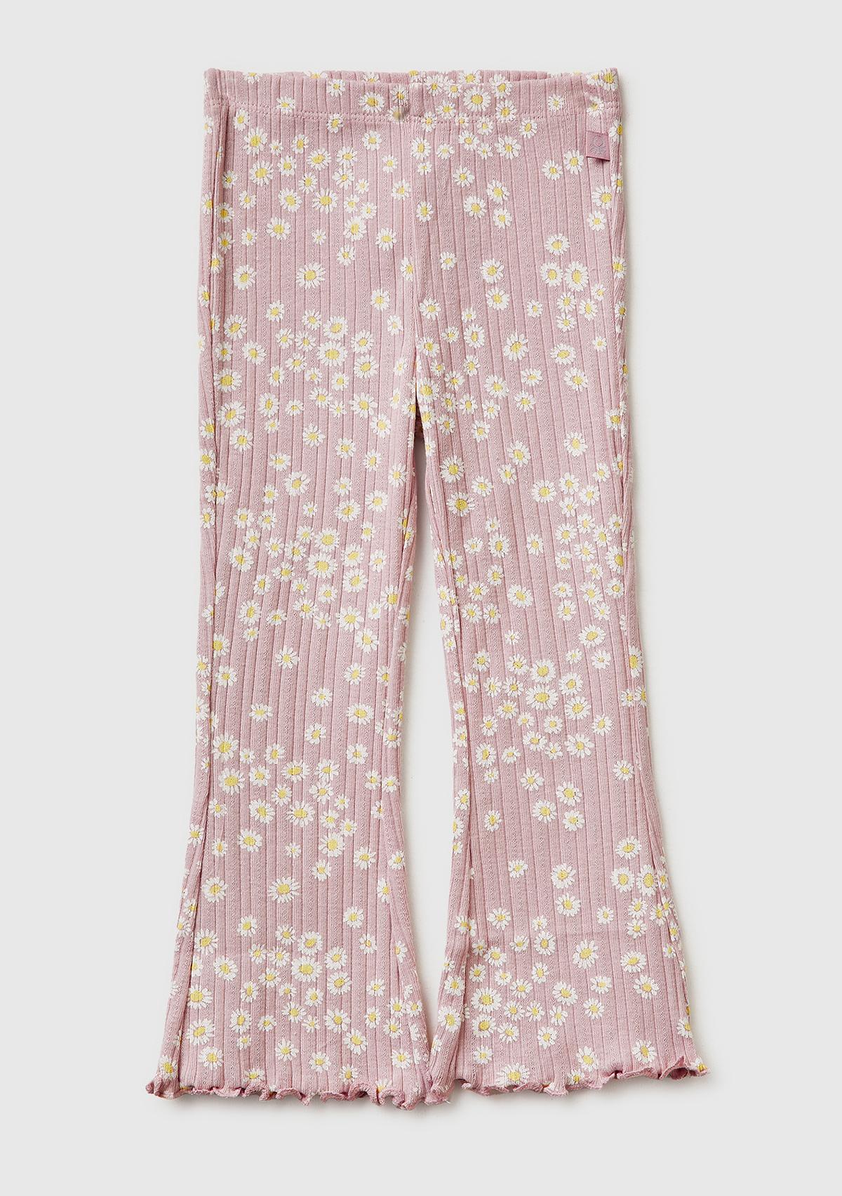 Kız Çocuk Gül Kurusu Desenli Slim Fit Tayt