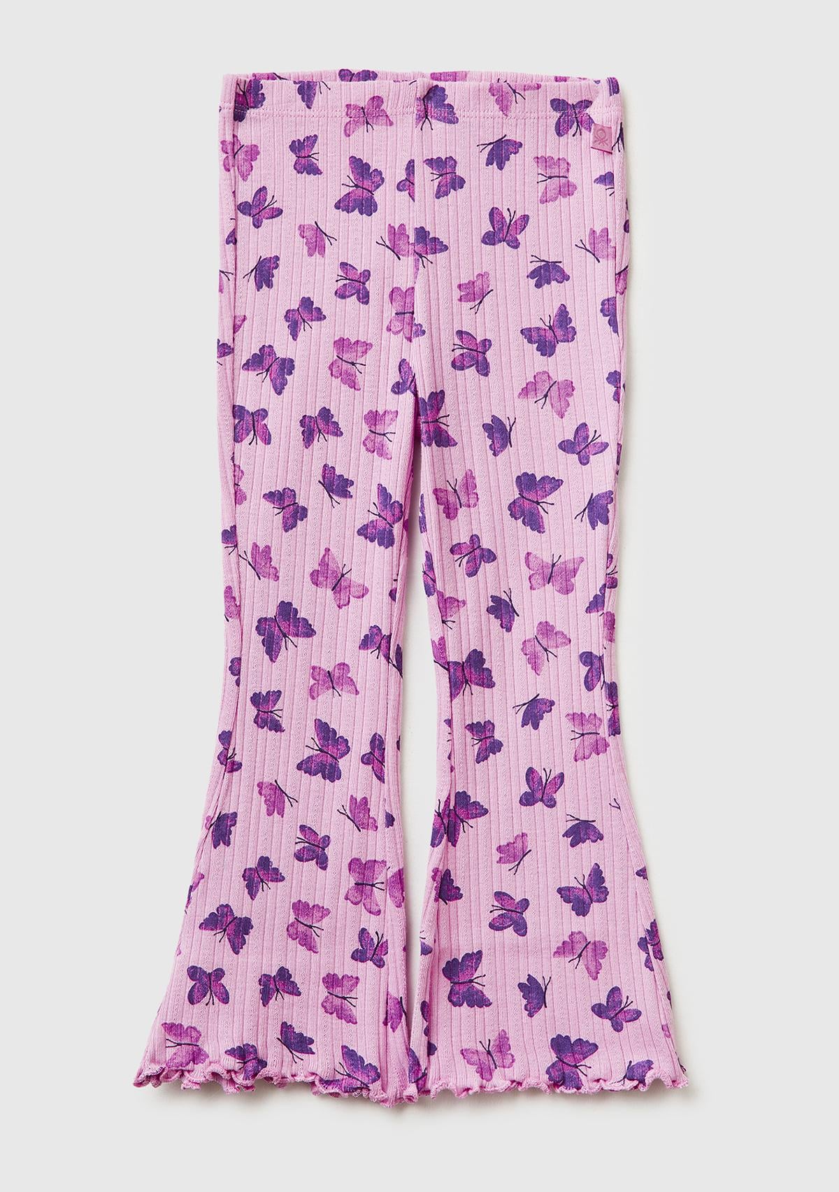 Kız Çocuk Lila Desenli Slim Fit Tayt