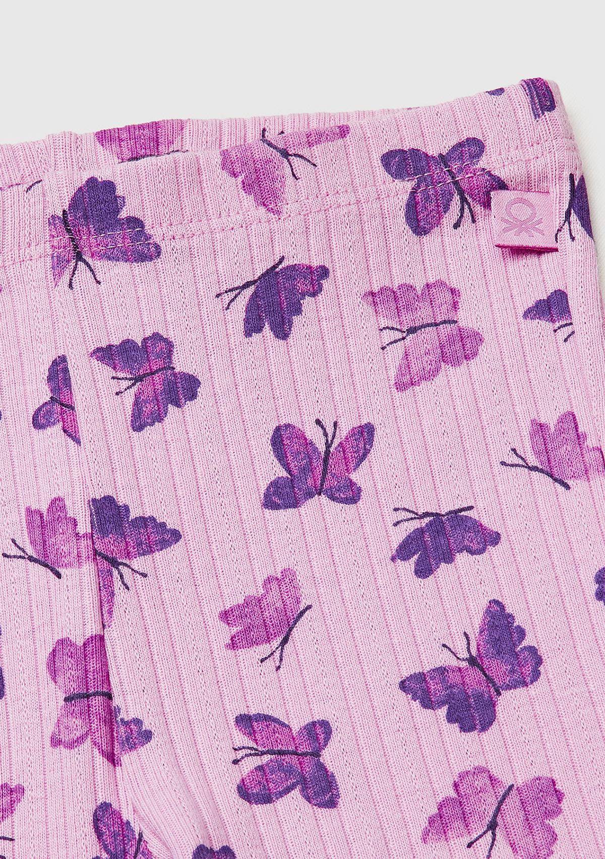 Kız Çocuk Lila Desenli Slim Fit Tayt