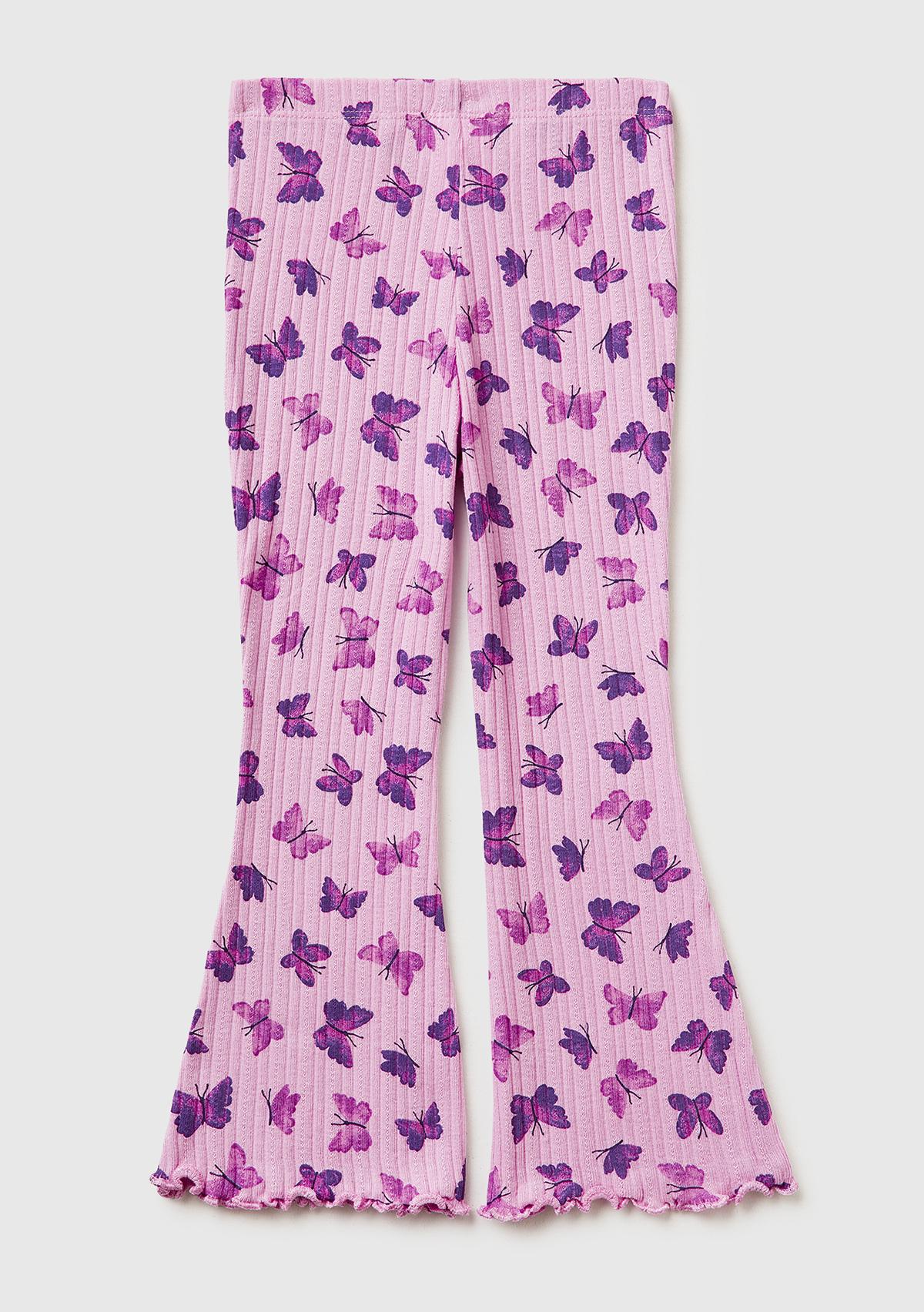 Kız Çocuk Lila Desenli Slim Fit Tayt