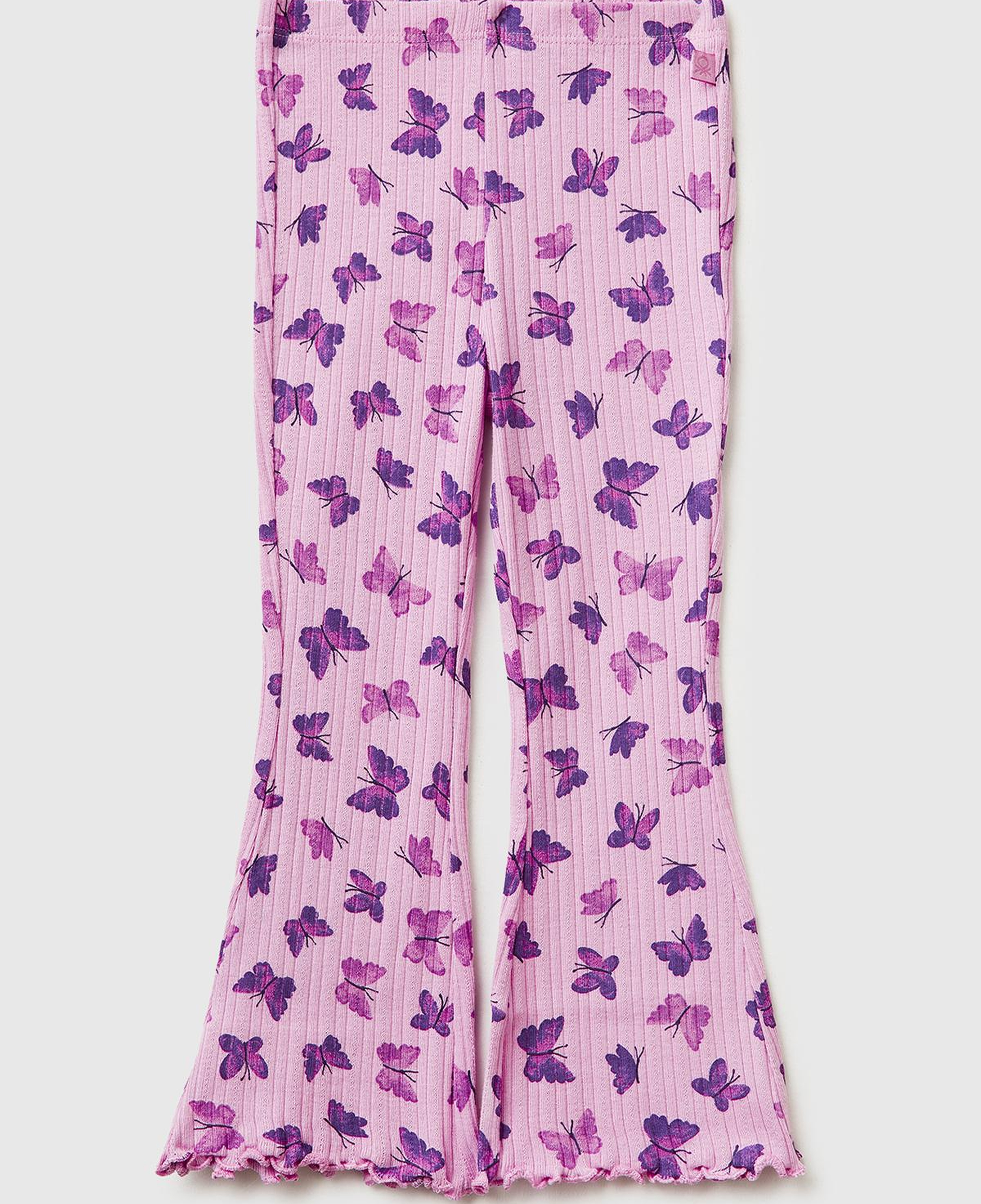 Kız Çocuk Lila Desenli Slim Fit Tayt