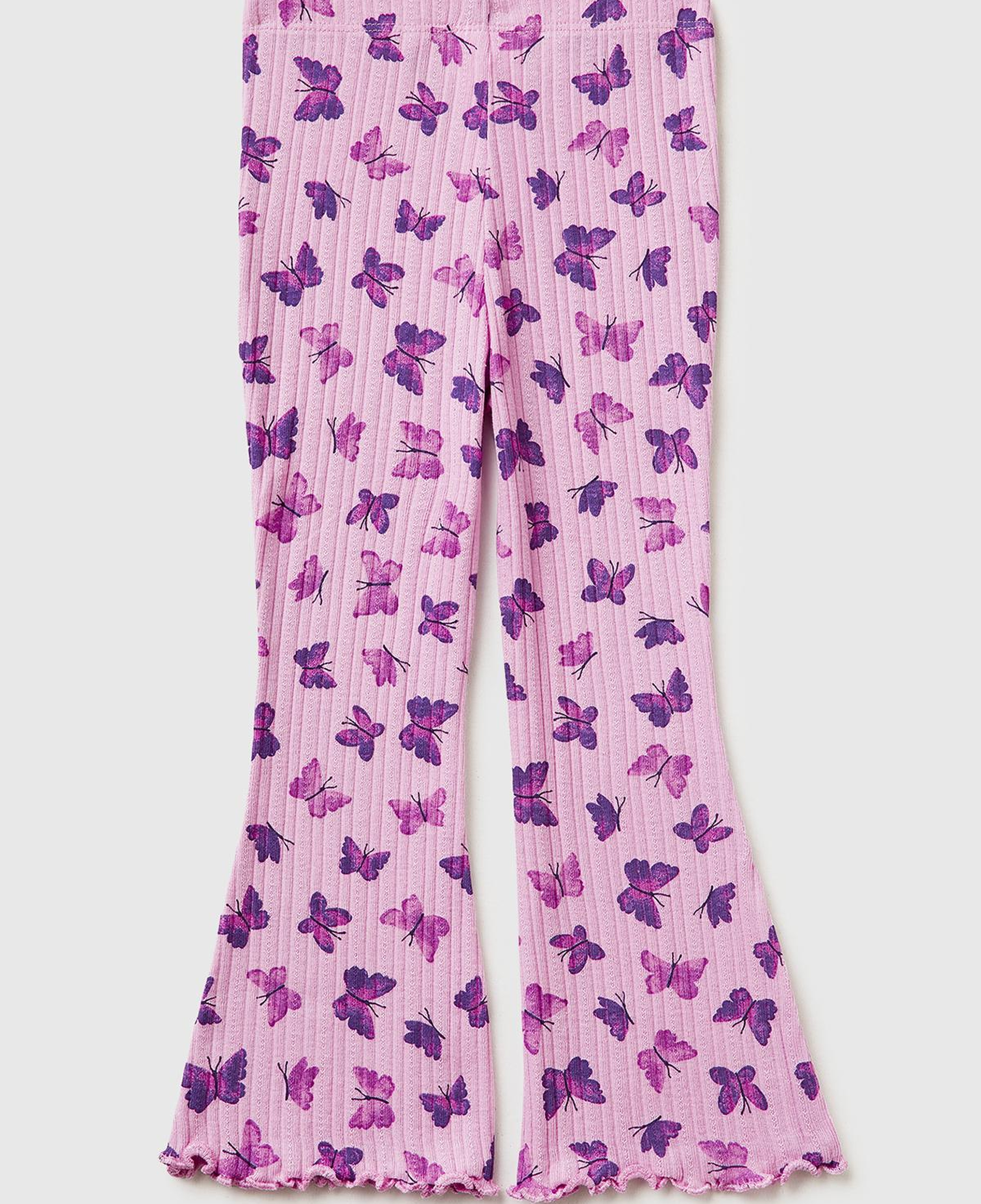 Kız Çocuk Lila Desenli Slim Fit Tayt